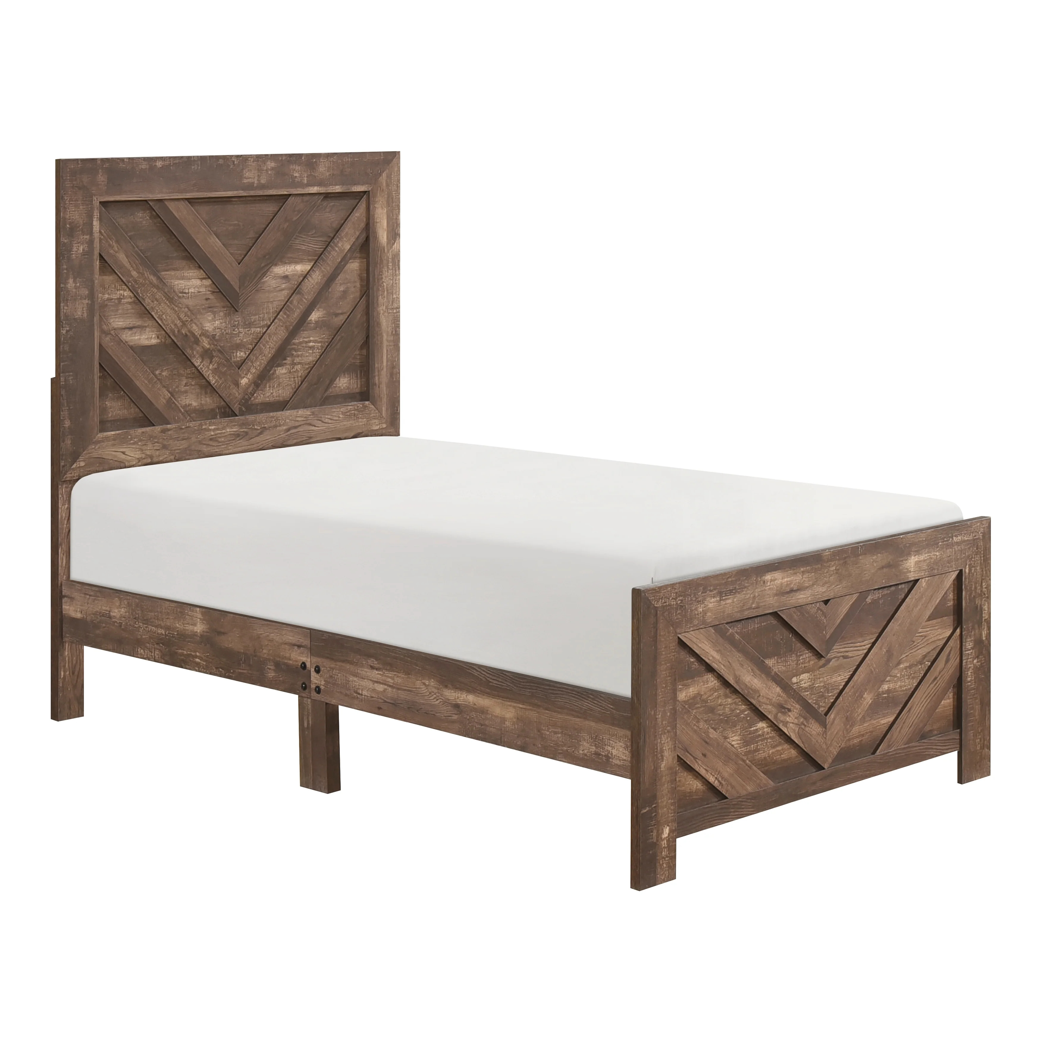 Corbin Rustic Brown 5-Piece Twin Bedroom Set (V-Pattern) - Image 4