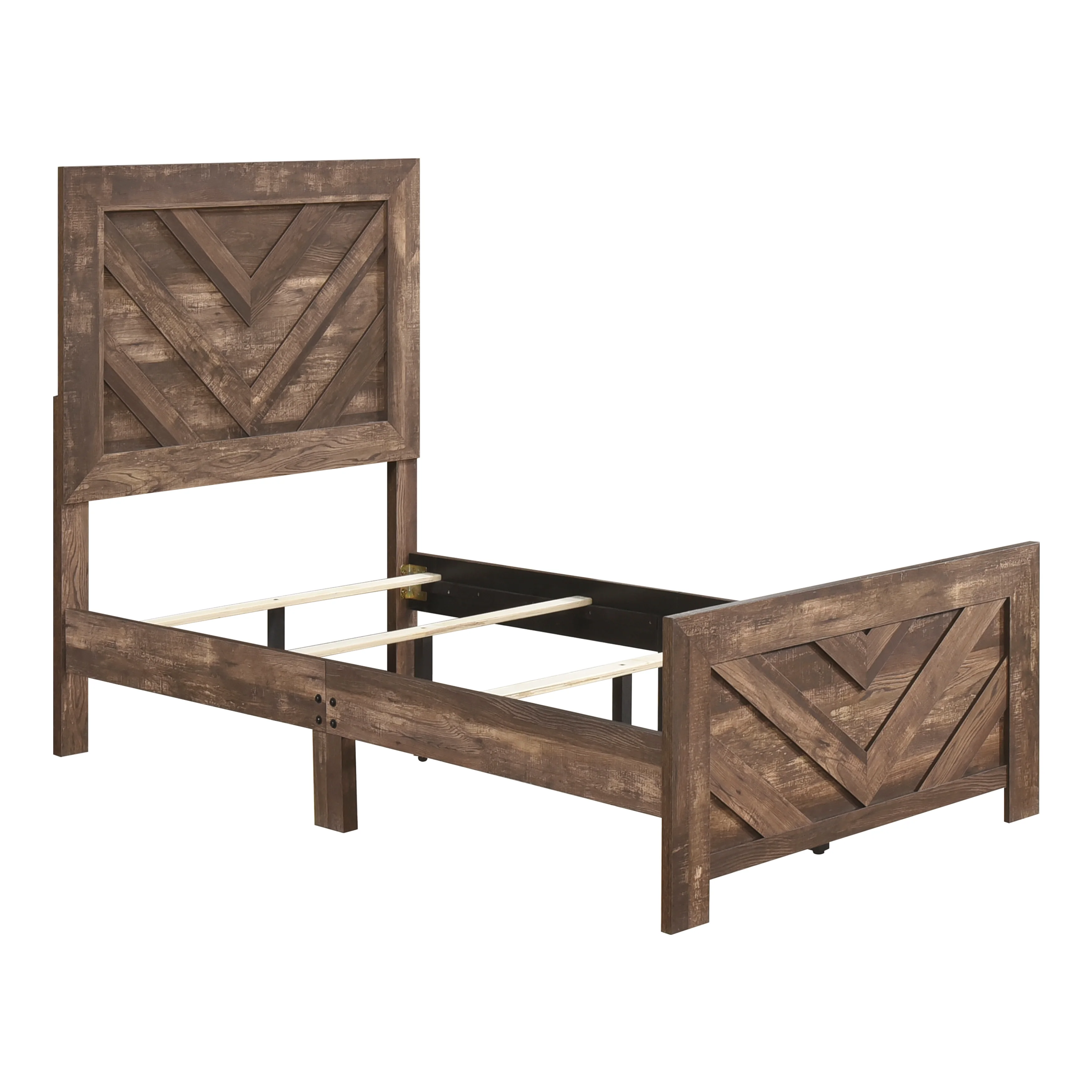 Corbin Rustic Brown 5-Piece Twin Bedroom Set (V-Pattern) - Image 5