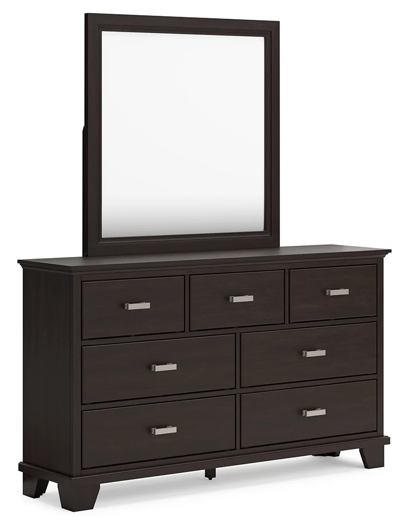 Covetown Dark Brown Queen Panel Bed, Dresser, Mirror, Chest and Nightstand - Image 3
