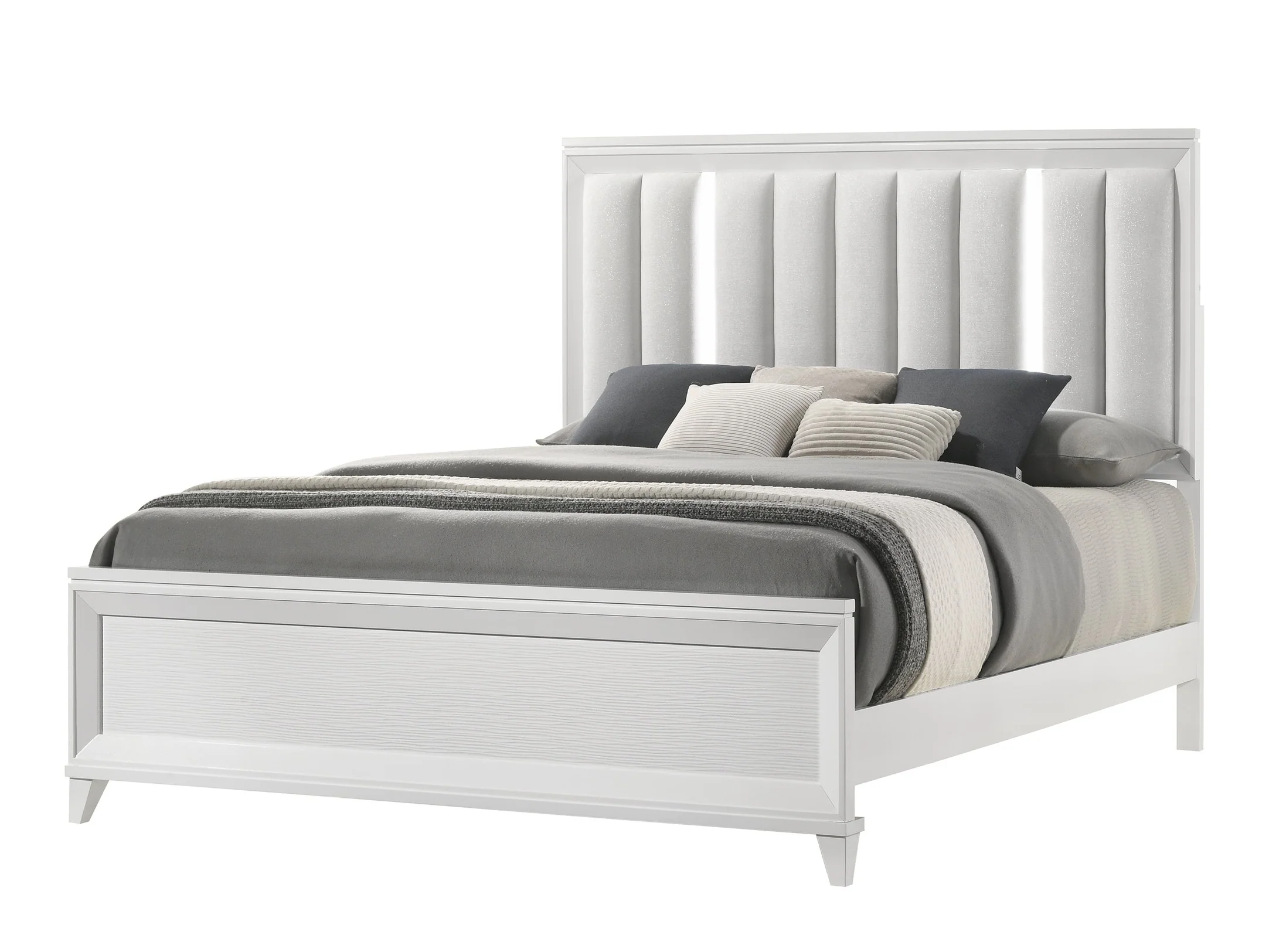 Cressida White Upholstered LED Panel Bedroom Set - Image 4
