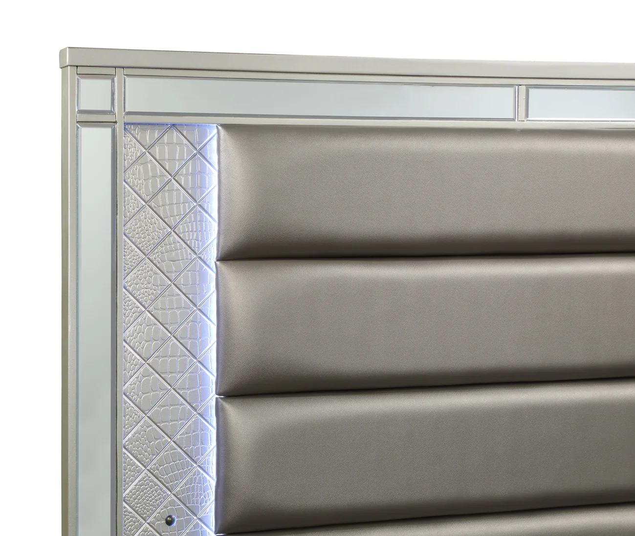 Cristian Champagne King LED Upholstered Panel Bed - Image 3