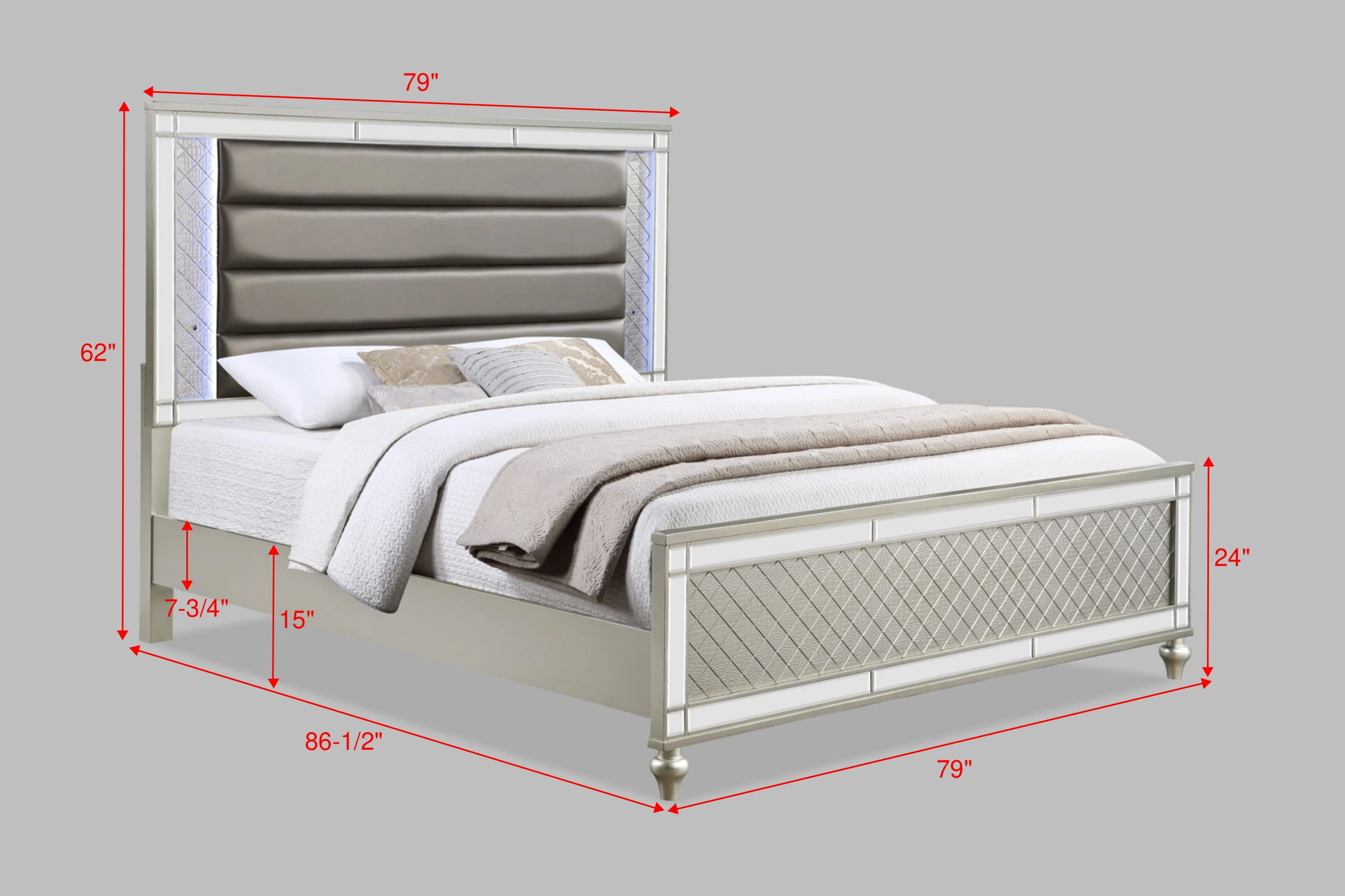 Cristian Champagne King LED Upholstered Panel Bed - Image 5