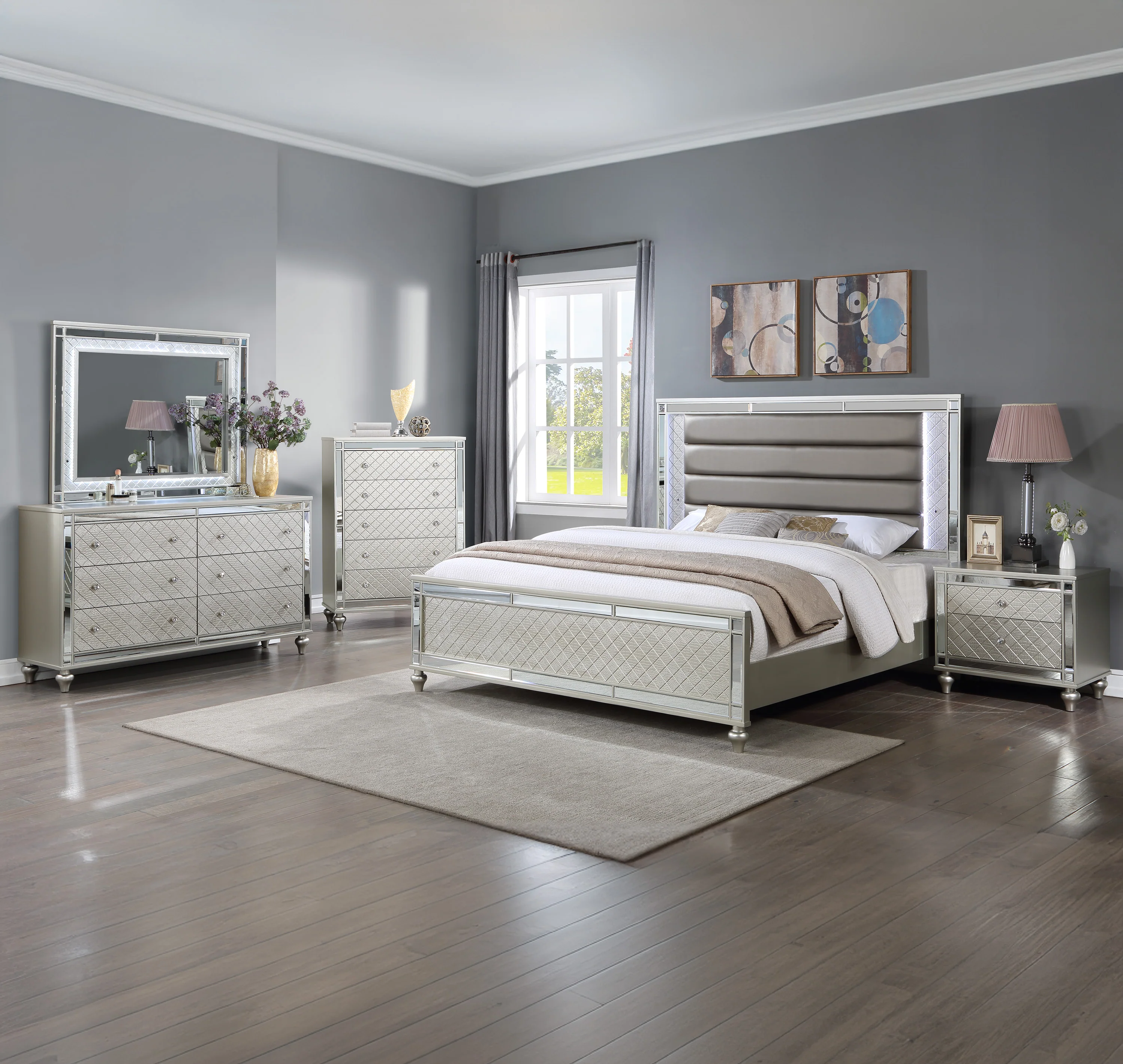 Cristian Champagne LED Upholstered Panel Bedroom Set - Image 14