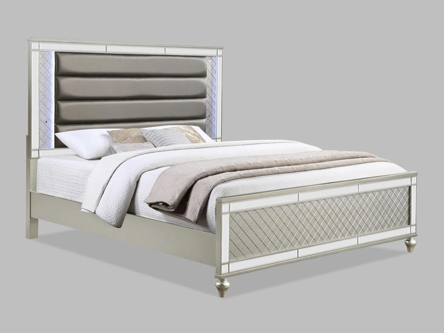 Cristian Champagne Queen LED Upholstered Panel Bed