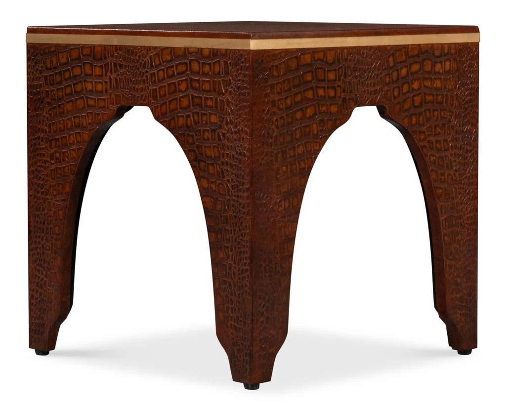 Croco Embossed Brown Leather Stool - Image 7