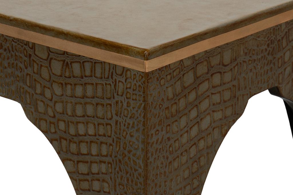 Croco Embossed Green Leather Stool - Image 6