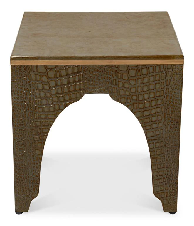Croco Embossed Green Leather Stool - Image 8