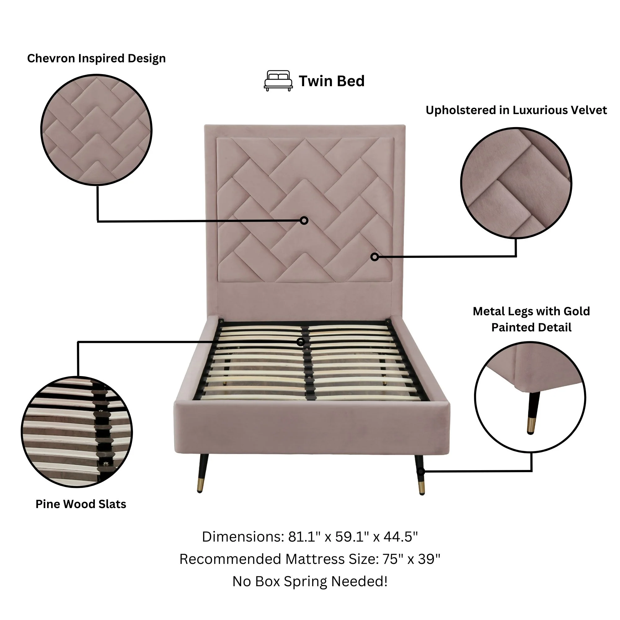 Crosby Twin-Size Bed in Blush - Image 4