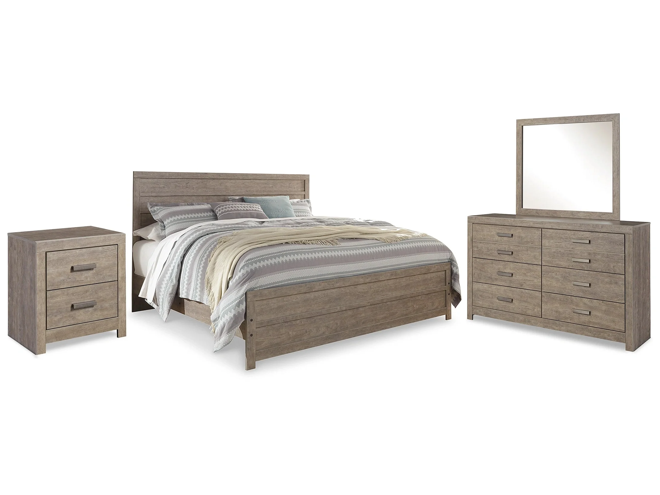 Culverbach Gray King Panel Bedroom Set with Dresser, Mirror and Nightstand