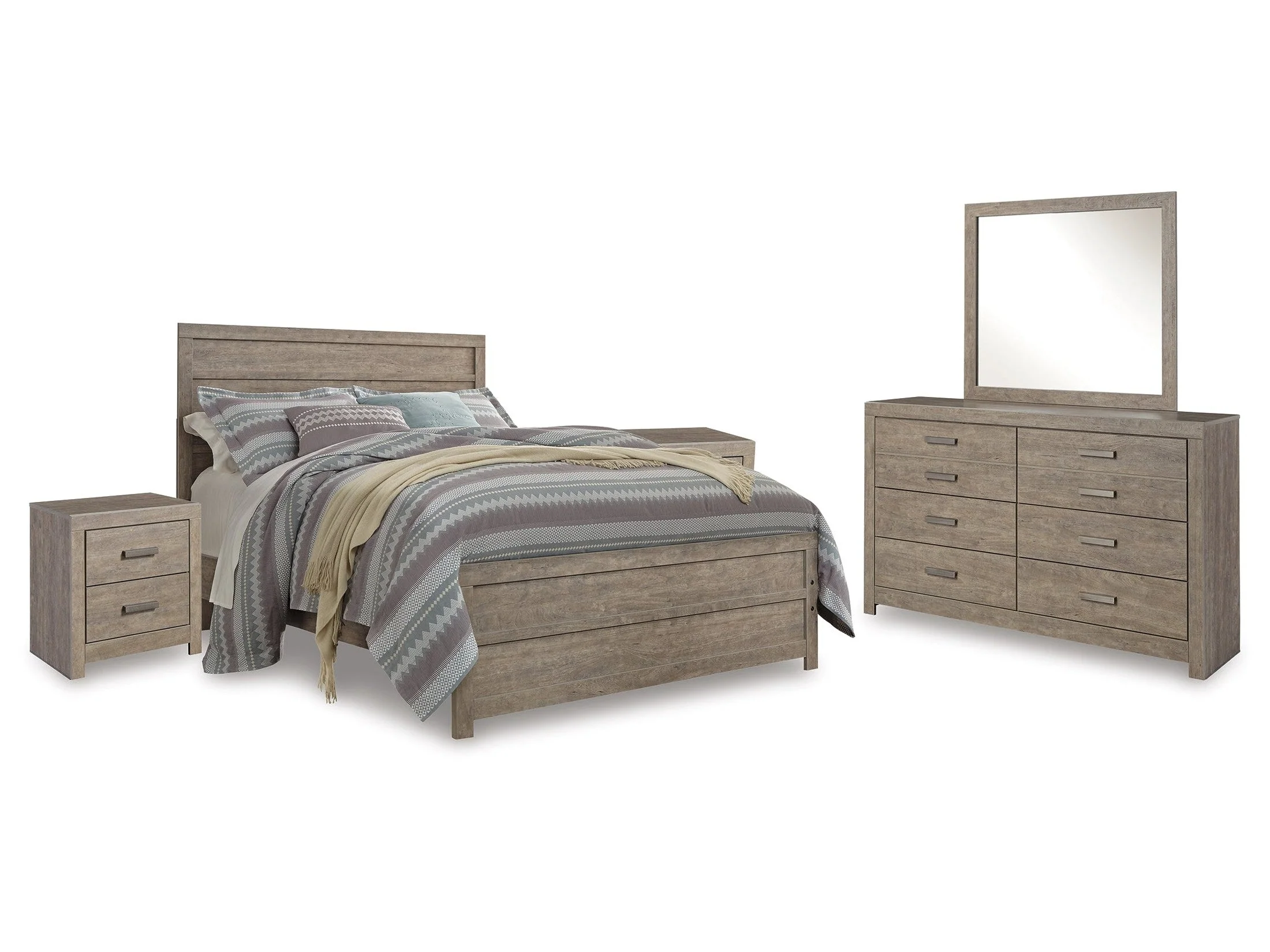Culverbach Gray Queen Bed w/Mirrored Dresser & 2 Nightstand (Online Special Price)