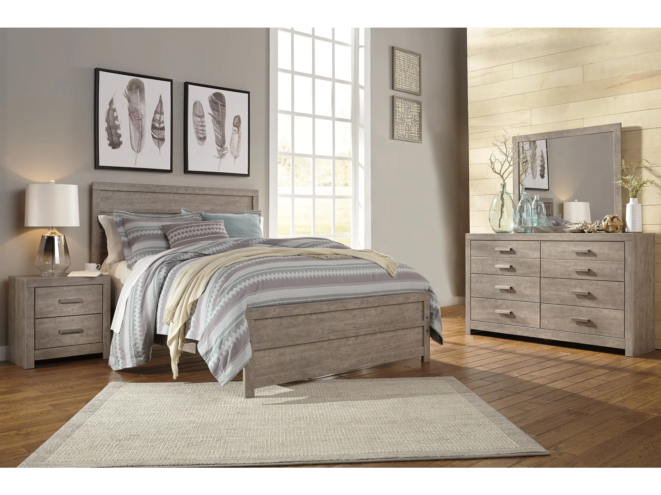 Culverbach Gray Queen Panel Bed, Dresser and Mirror (Online Special Price)