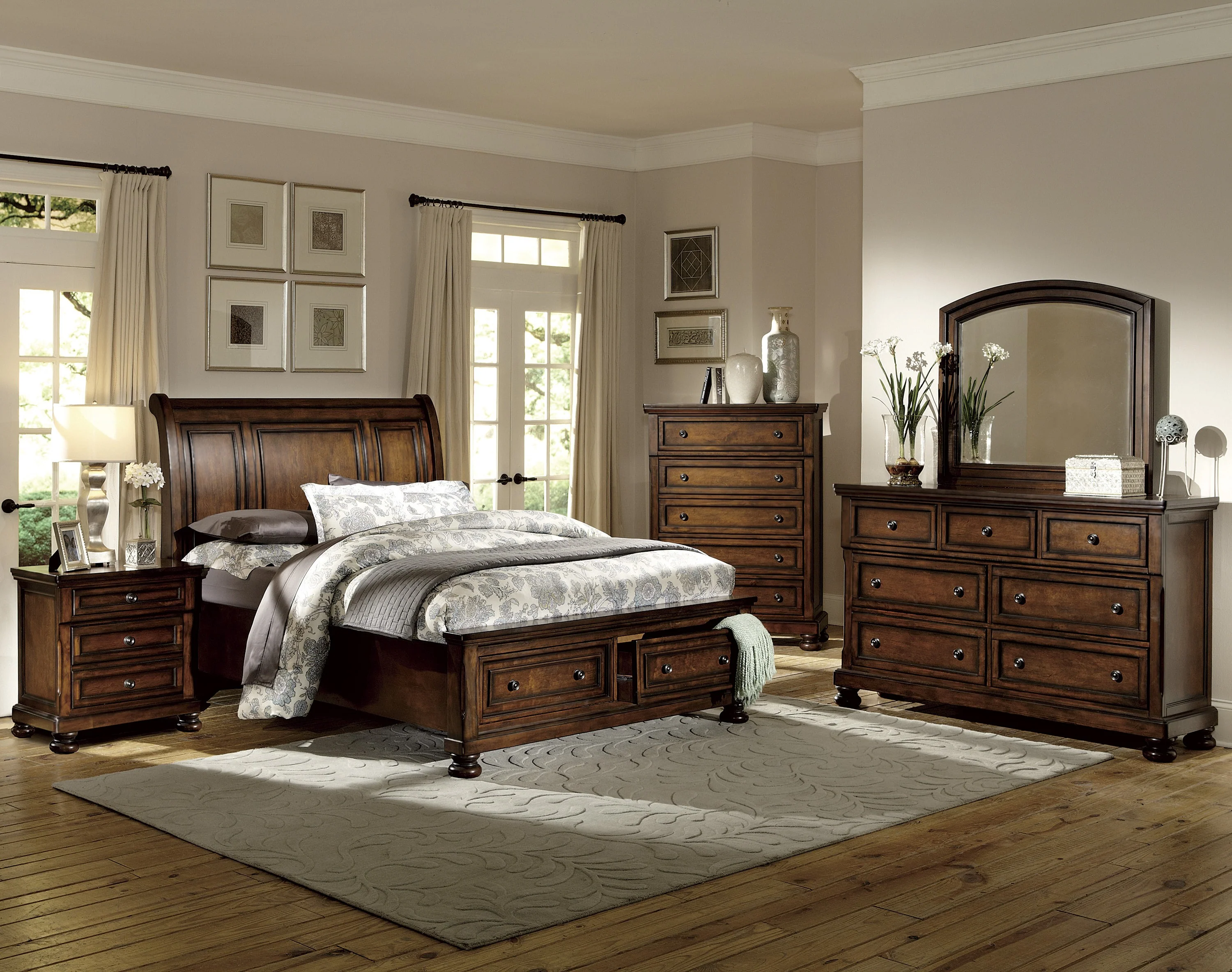 Cumberland Brown Cherry Full Sleigh Platform Bed w/Footboard Storage - Image 2