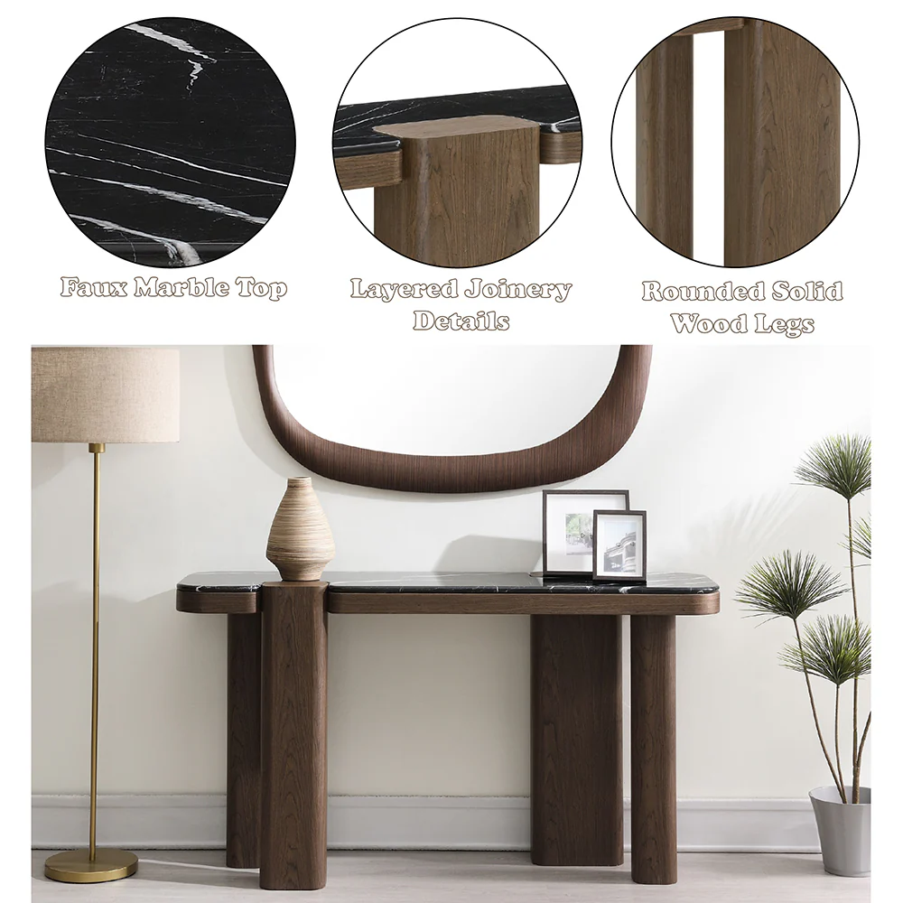 Dana Faux Marble Top/Black/Dark Walnut Console Table - Image 6