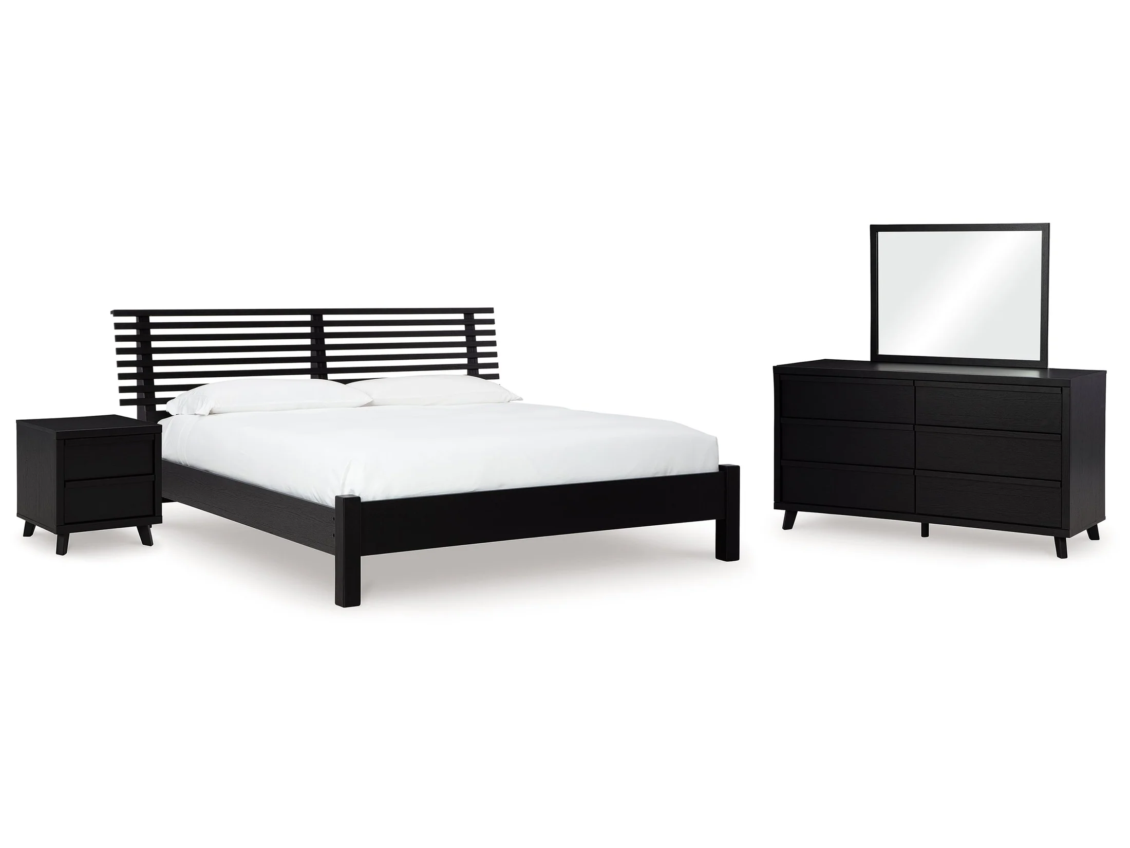 Danziar Black King Slat Panel Bed, Dresser, Mirror and Nightstand (Online Special Price)