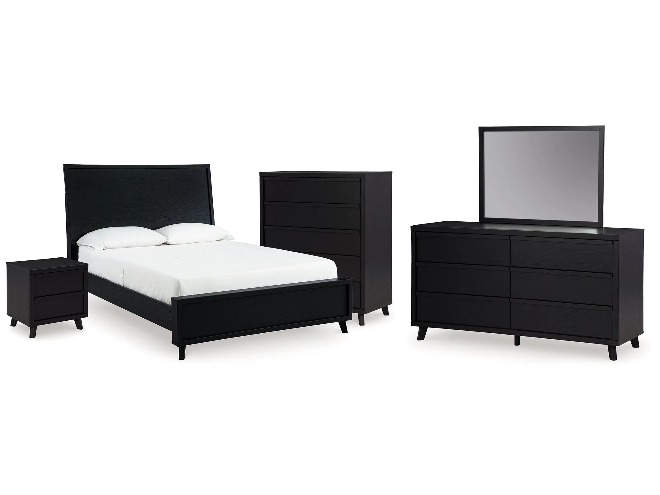 Danziar Black Queen Bedroom Set with Dresser, Mirror, Chest and Nightstand