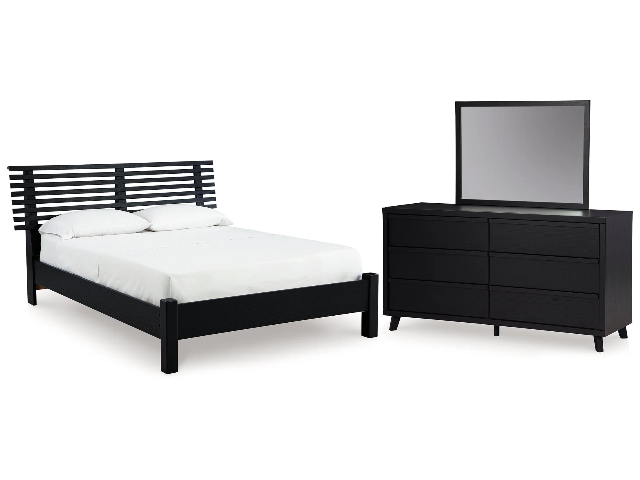 Danziar Black Queen Slat Panel Bed, Dresser and Mirror (Online Special Price)