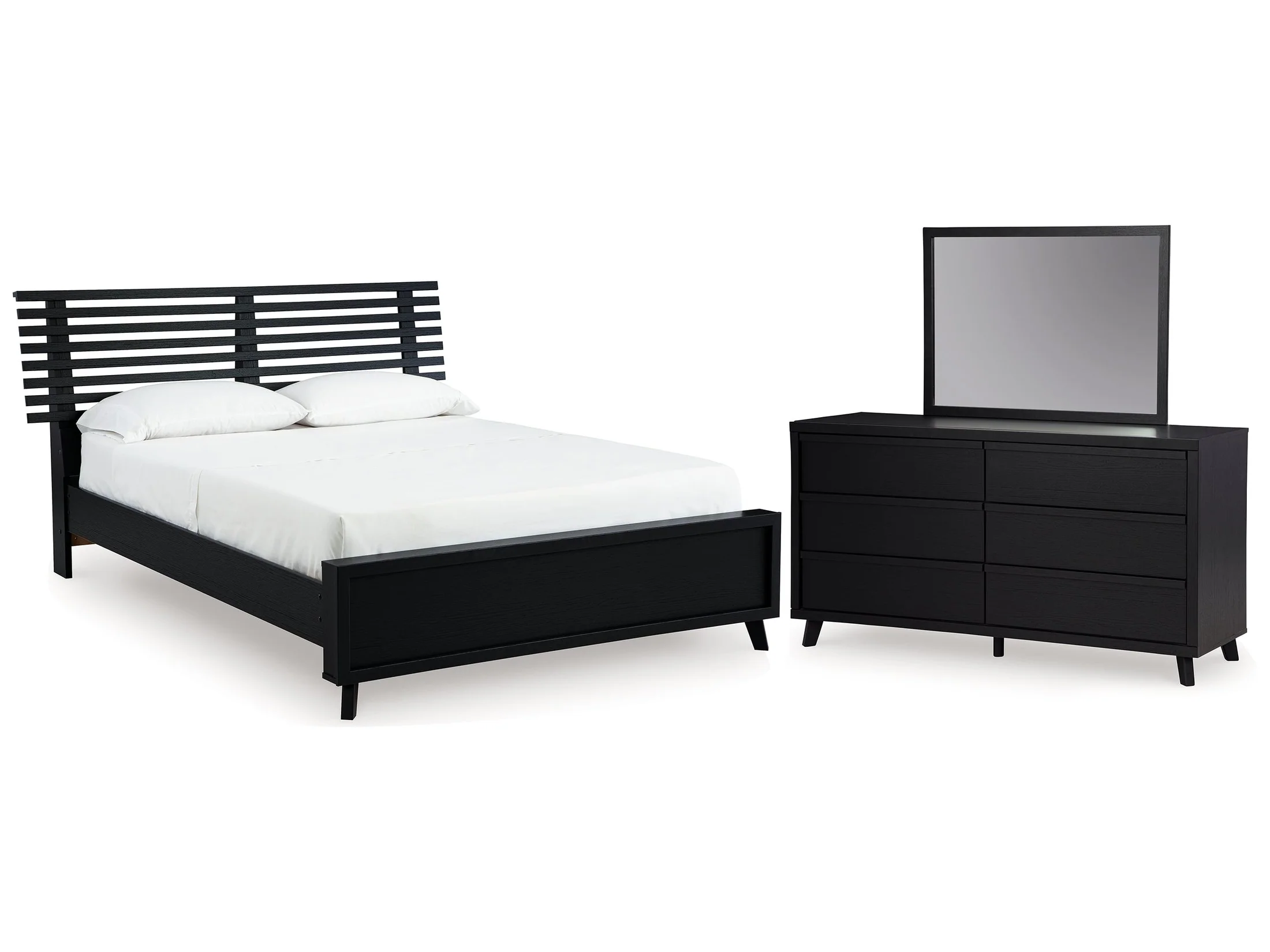 Danziar Black Queen Slat Panel Platform Bed, Dresser and Mirror (Online Special Price)