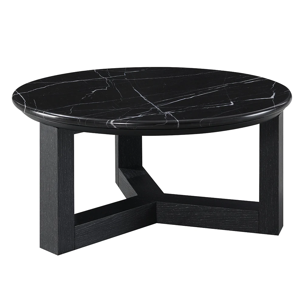 Dara Natural Marble Top/Black Coffee Table 23.6" W - Image 2