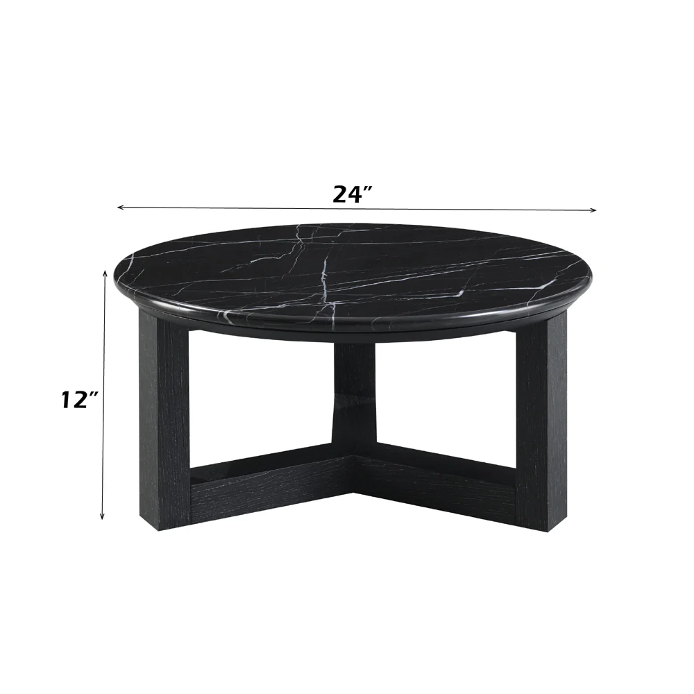 Dara Natural Marble Top/Black Coffee Table 23.6" W - Image 5