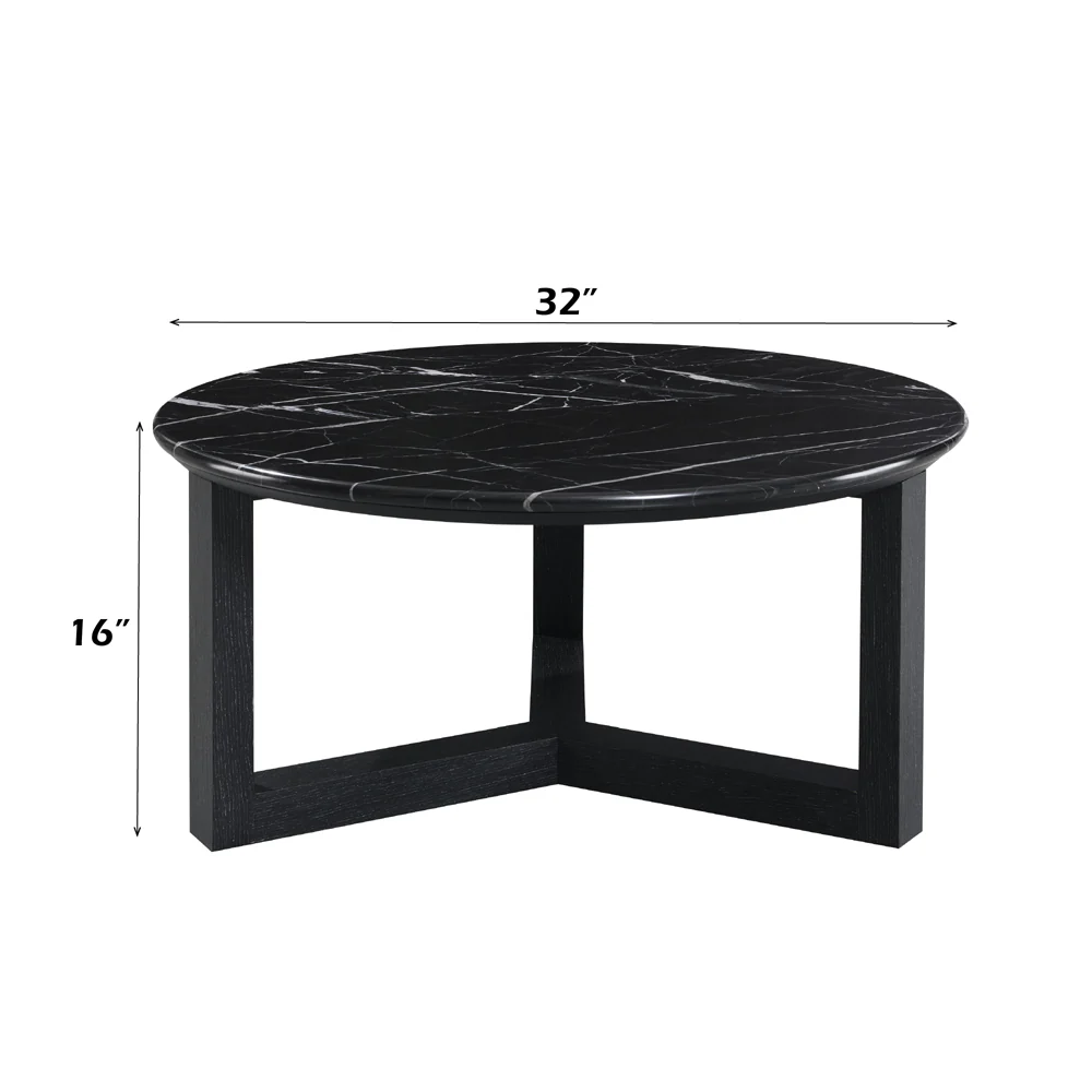 Dara Natural Marble Top/Black Coffee Table 32" W - Image 4