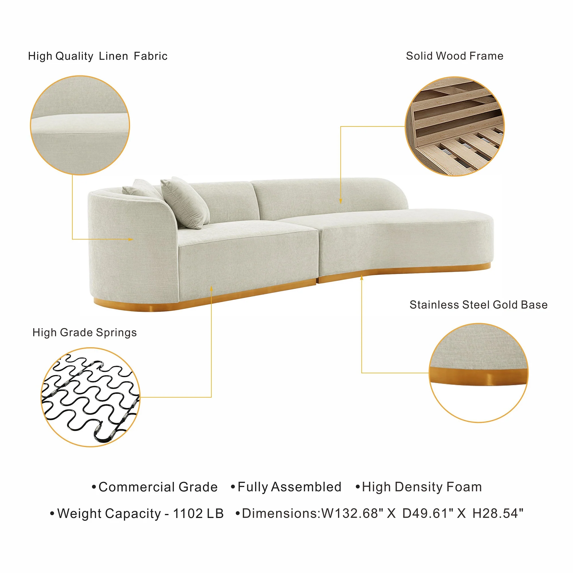 Daria Sofa in Ivory - Image 4