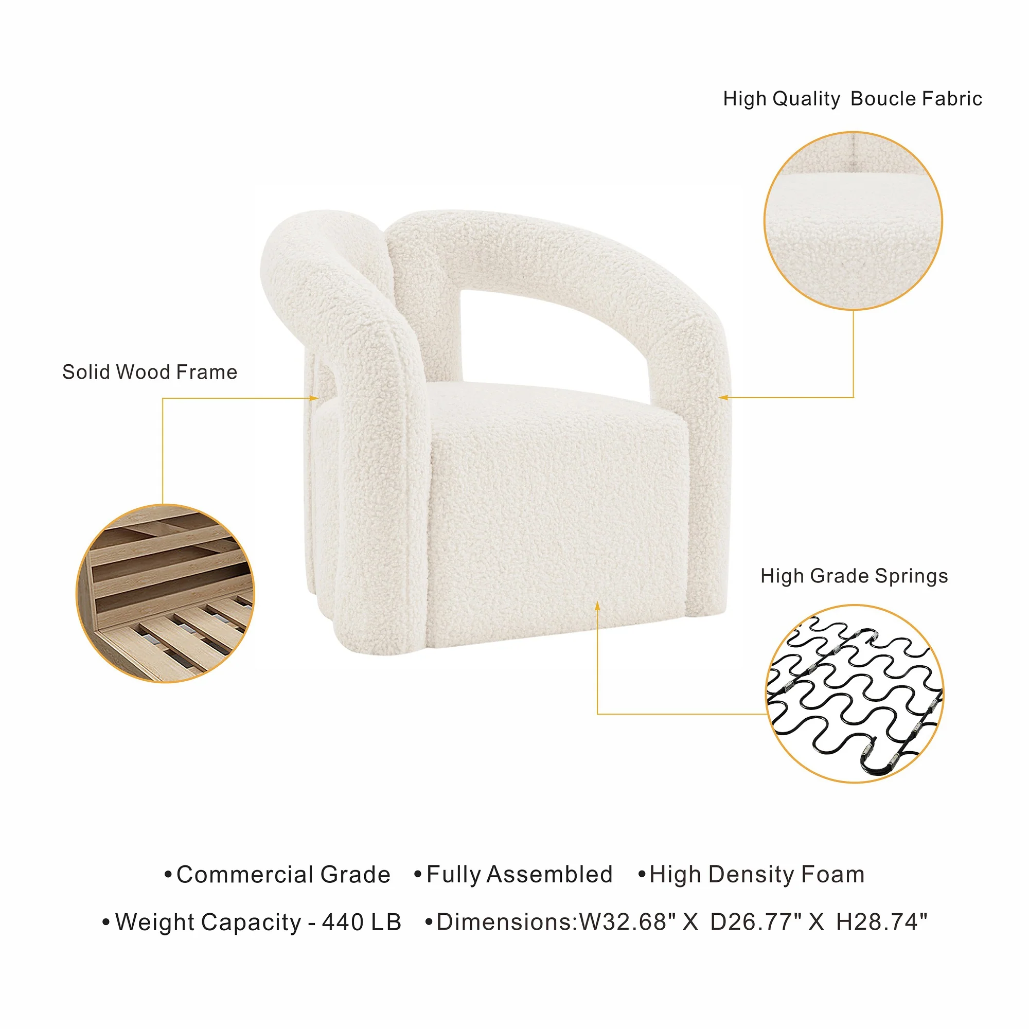 Darian Accent Chair in Cream - Image 4