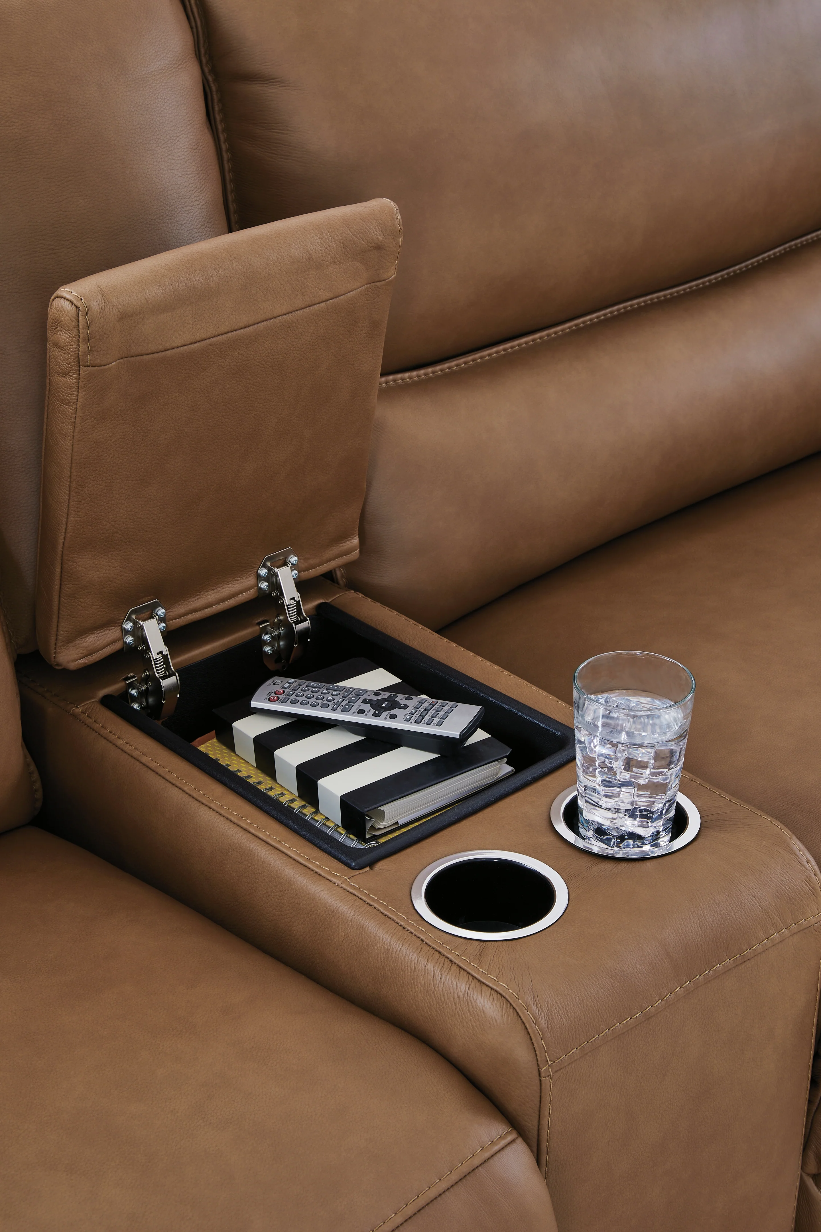 DeepWakes Caramel 6-Piece Reclining Sectional with Storage Console - Image 6