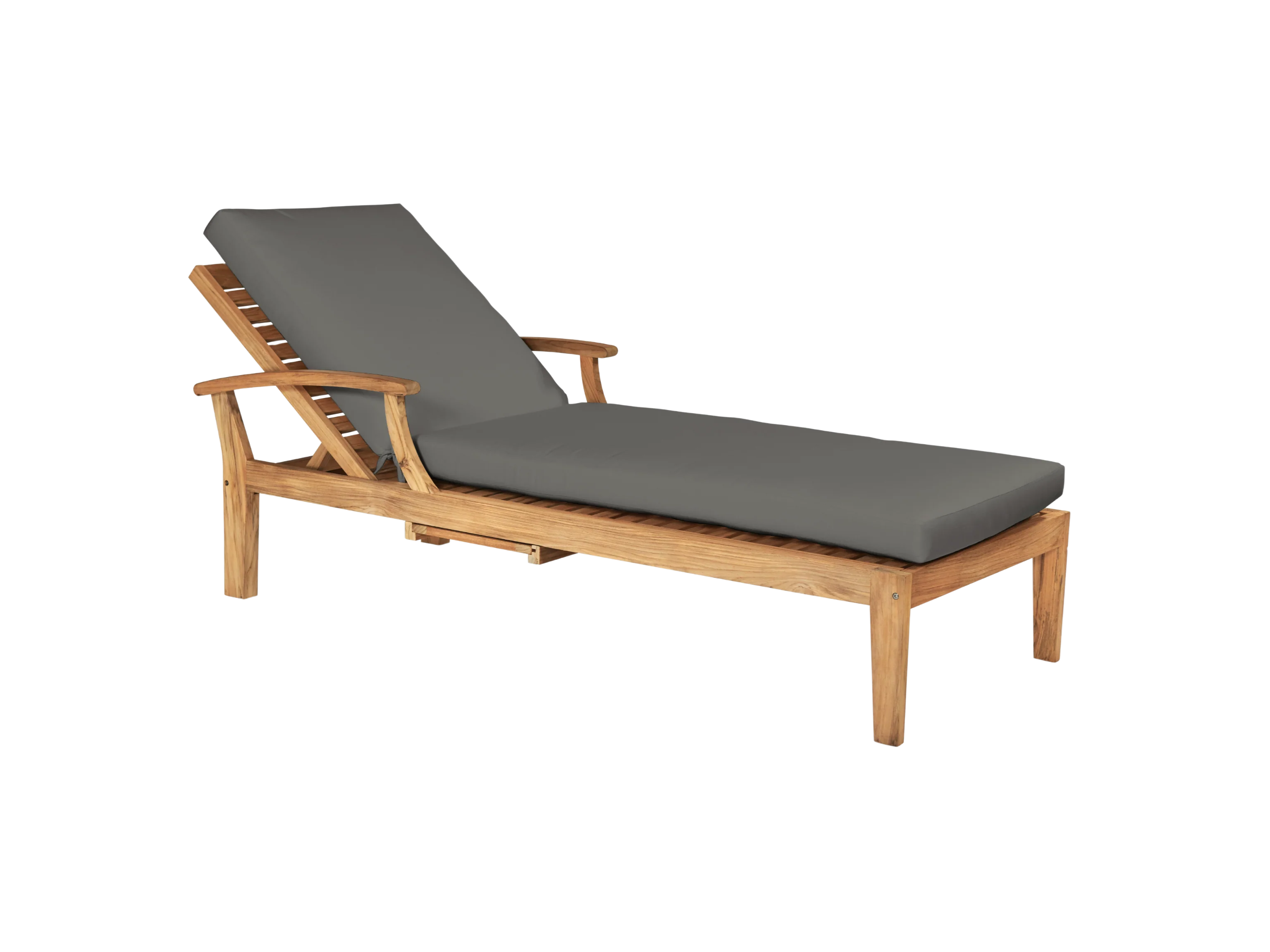 Delano Teak Charcoal Outdoor Reclining Sunlounger with Sunbrella® Cushion and Slide-out Tray