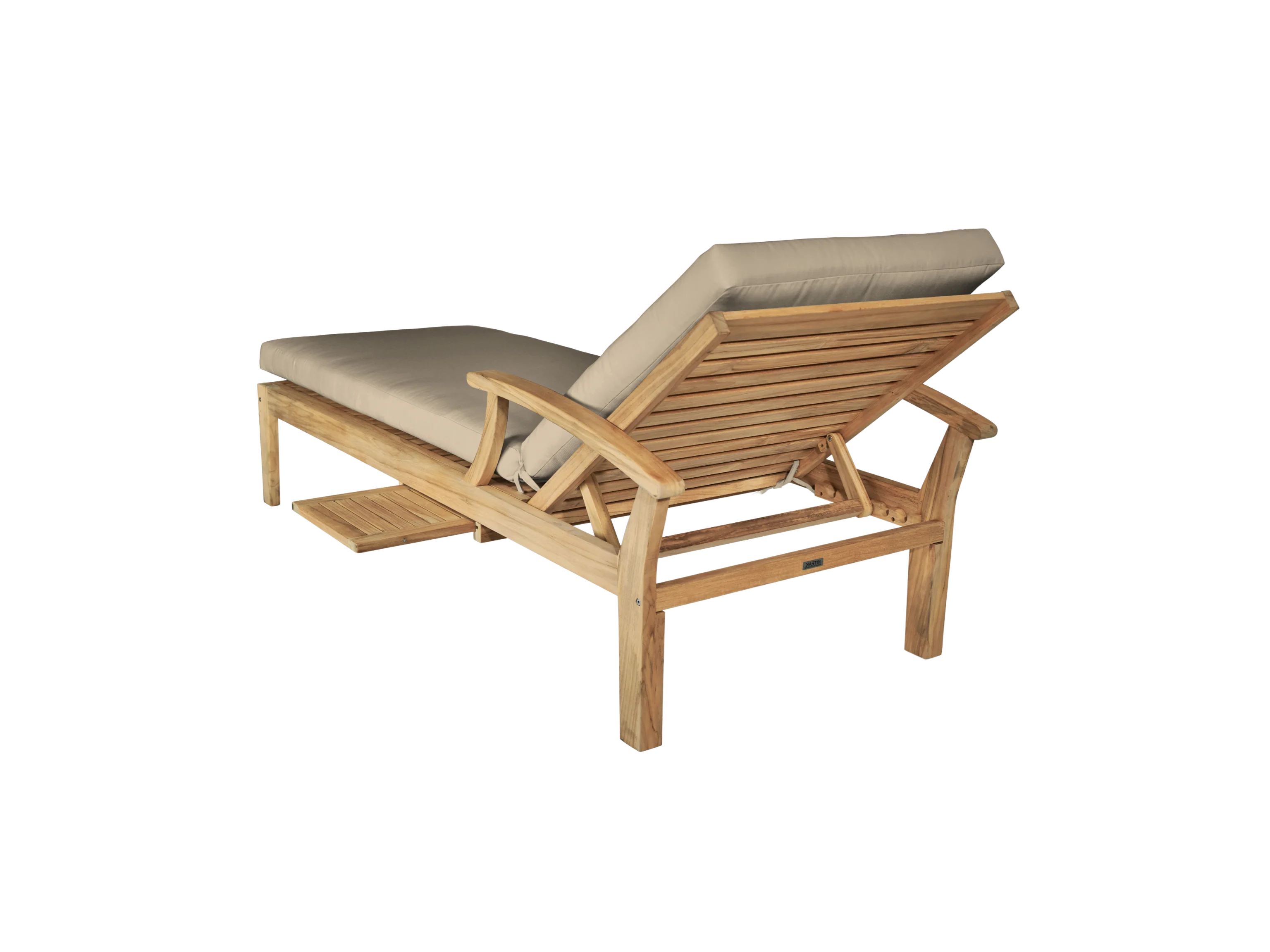 Delano Teak Fawn Outdoor Reclining Sunlounger with Sunbrella® Cushion and Slide-out Tray - Image 3