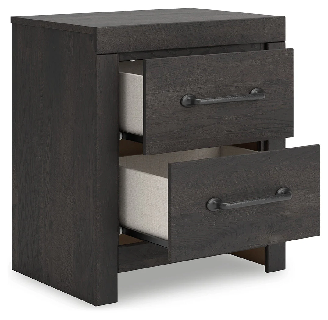Delmorta Dark Gray 22" 2 Drawer Charging Nightstand - Image 3