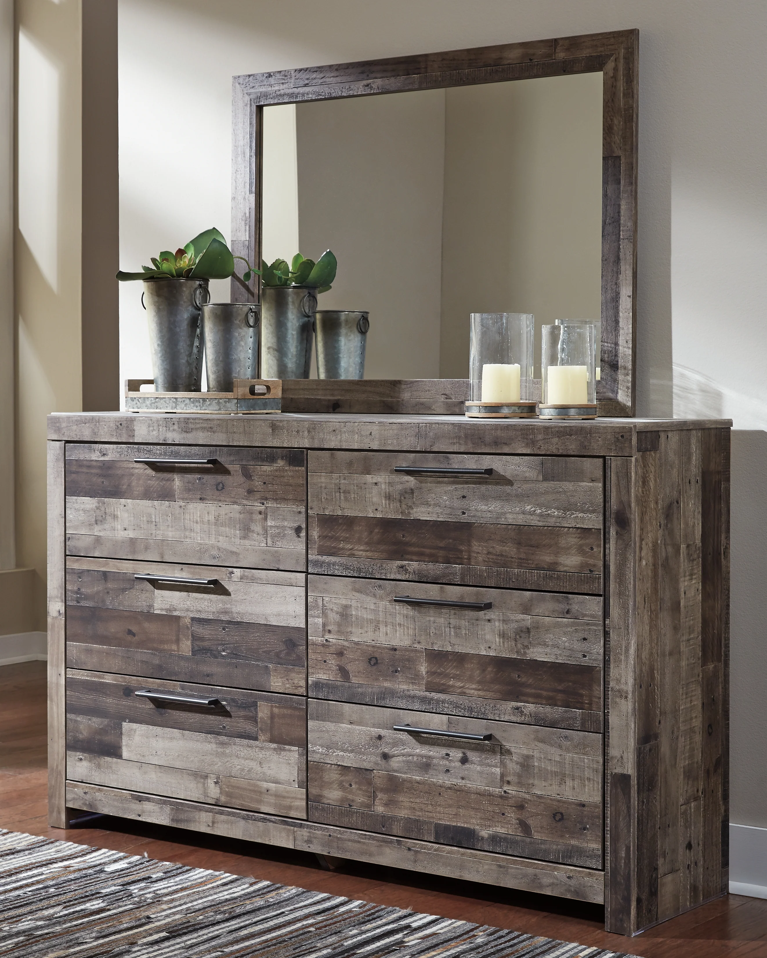 Derekson Multi Gray King Panel Storage Bedroom Set with Dresser, Mirror, Chest and Nightstand - Image 6