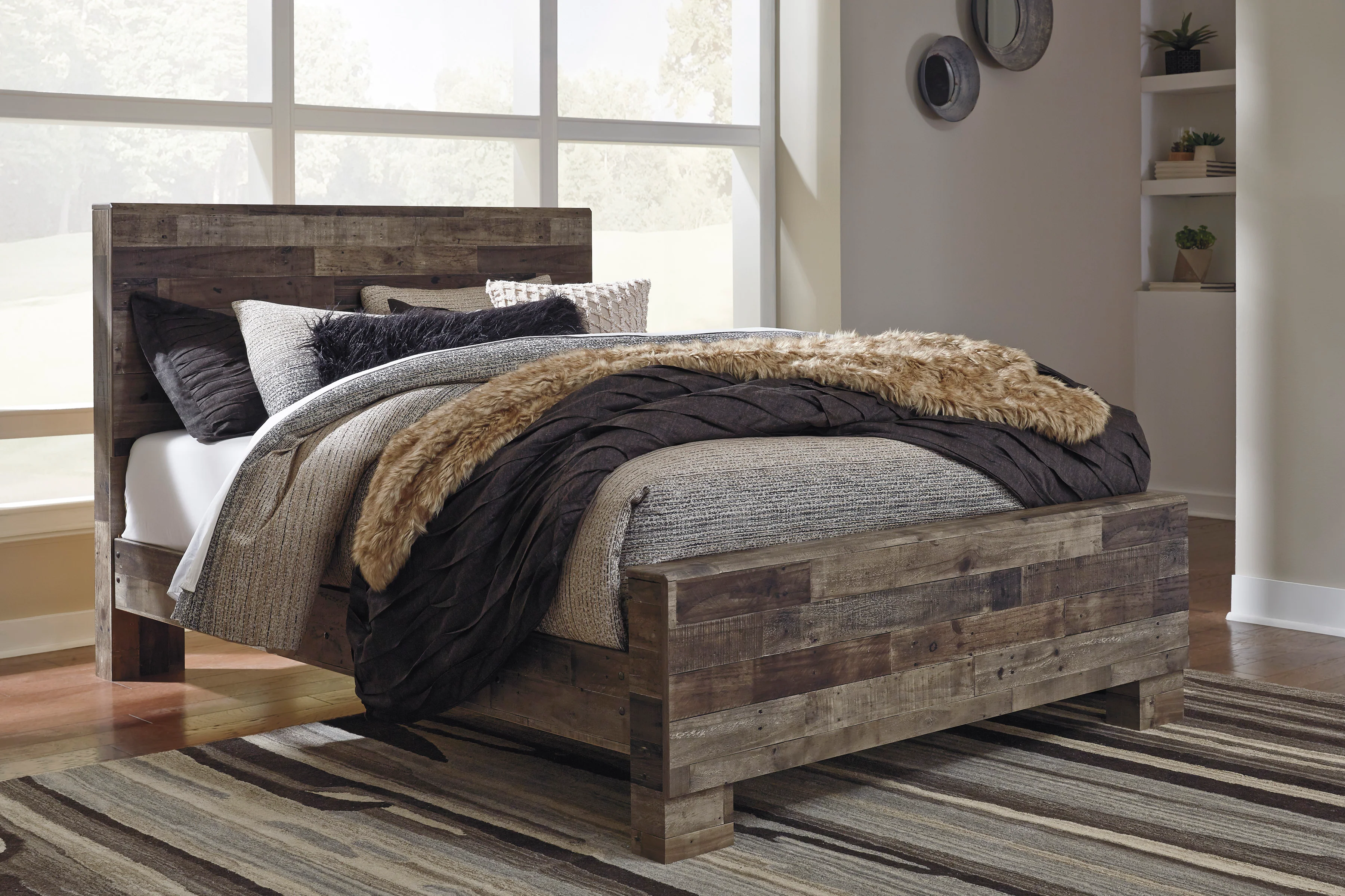 Derekson Multi Gray Queen Panel Bedroom Set with Dresser, Mirror and Nightstand - Image 2