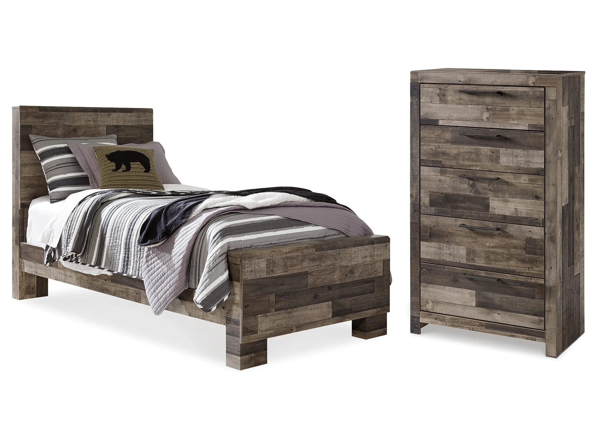 Derekson Multi Gray Twin Panel Bedroom Set with Chest (Online Special Price)