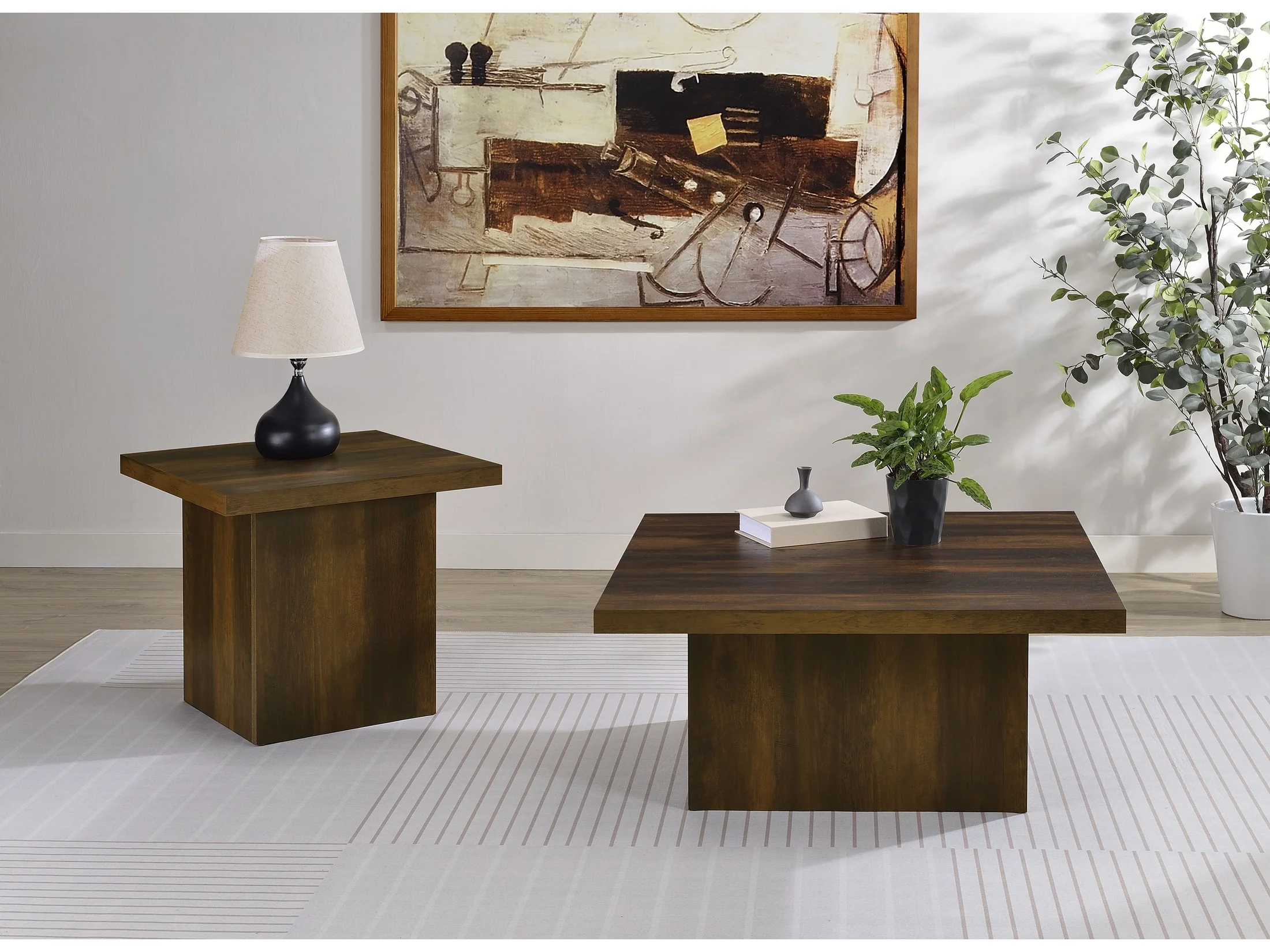 Devar Dark Pine 2-piece Square Coffee and End Table Set