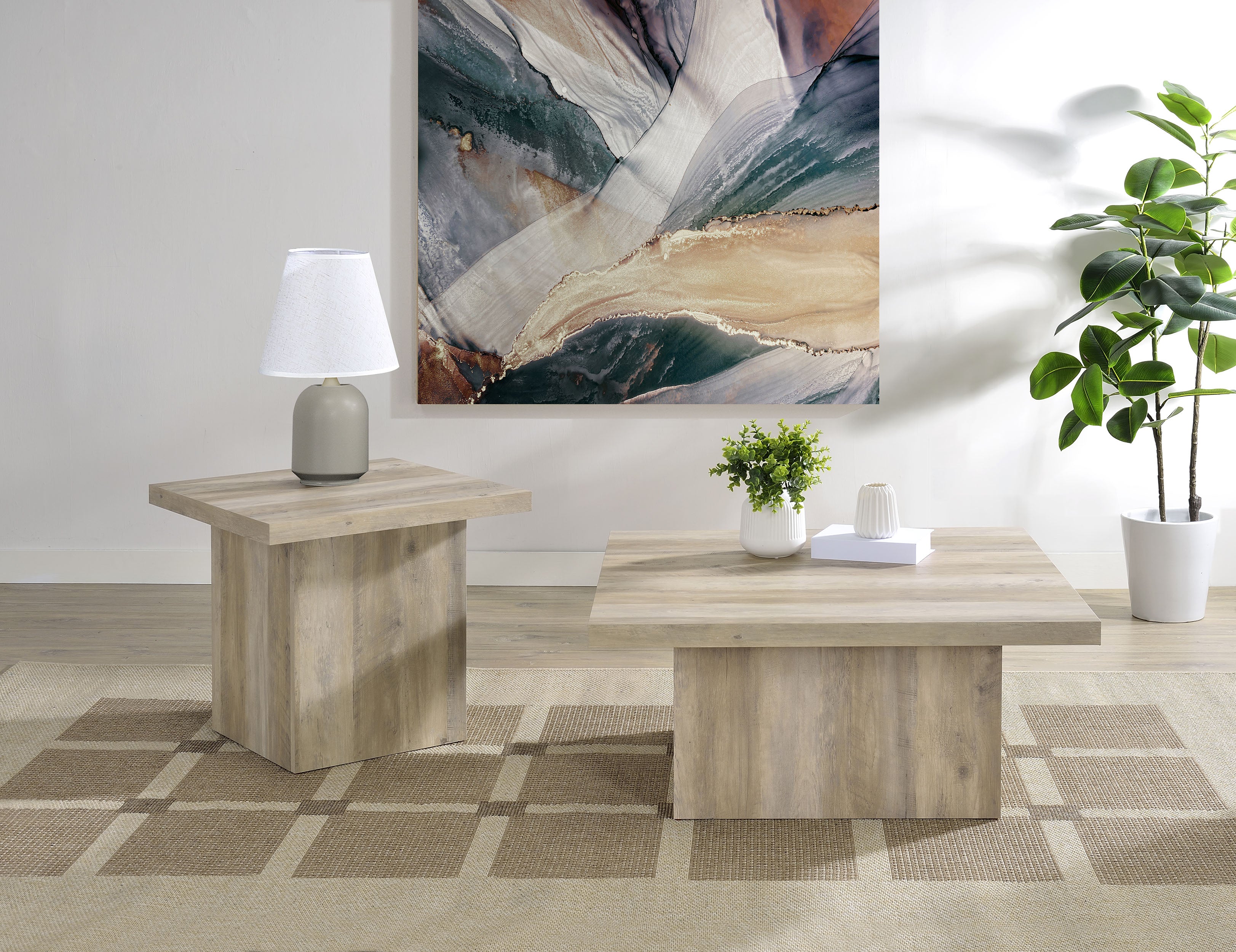 Devar Distressed Pine Square Engineered Wood Coffee Table - Image 9