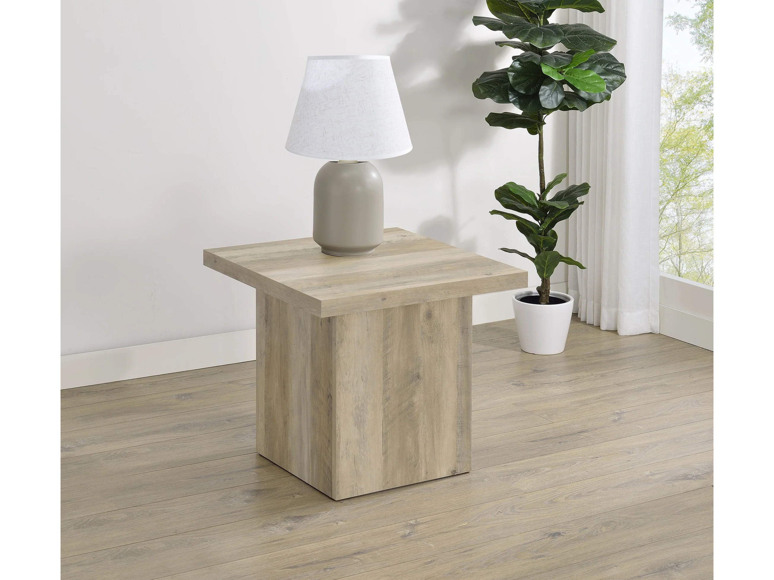 Devar Distressed Pine Square Engineered Wood End Table