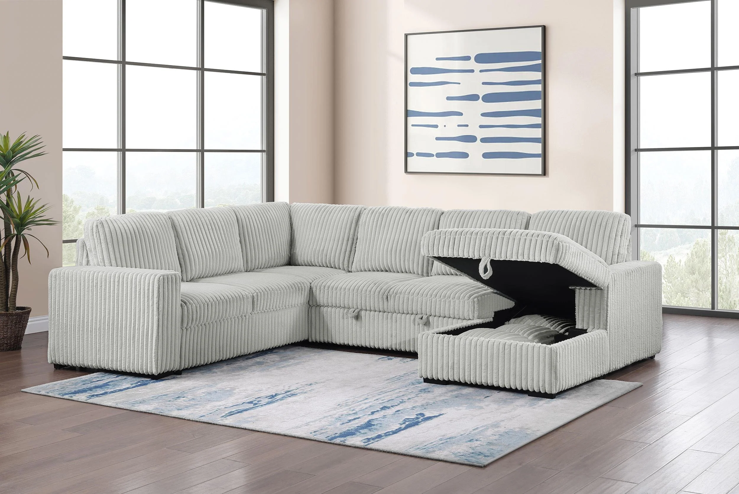 Devonshire Grey Sleeper Sectional Sofa Storage Chaise - Image 3