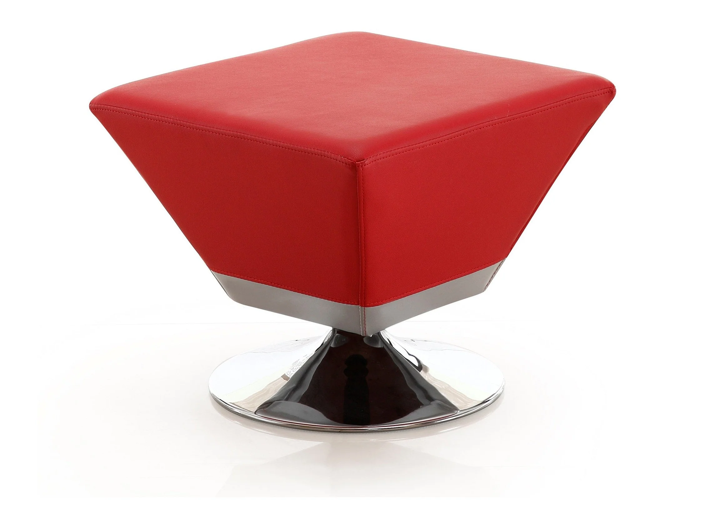 Diamond Swivel Ottoman in Red and Polished Chrome