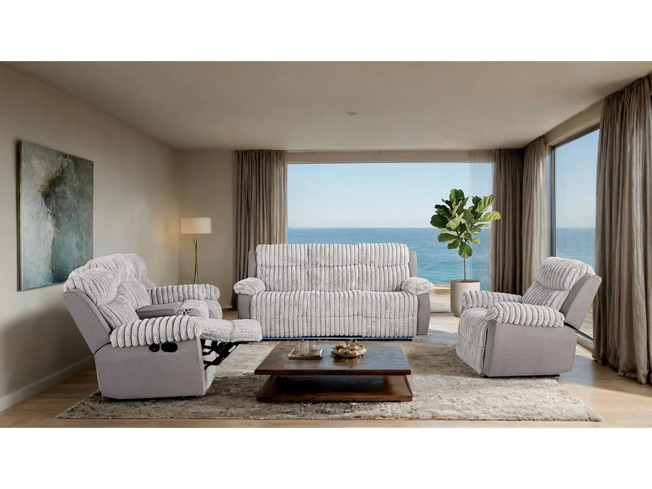 Dionysus Gray Manual Reclining Sofa w/ USB & LED
