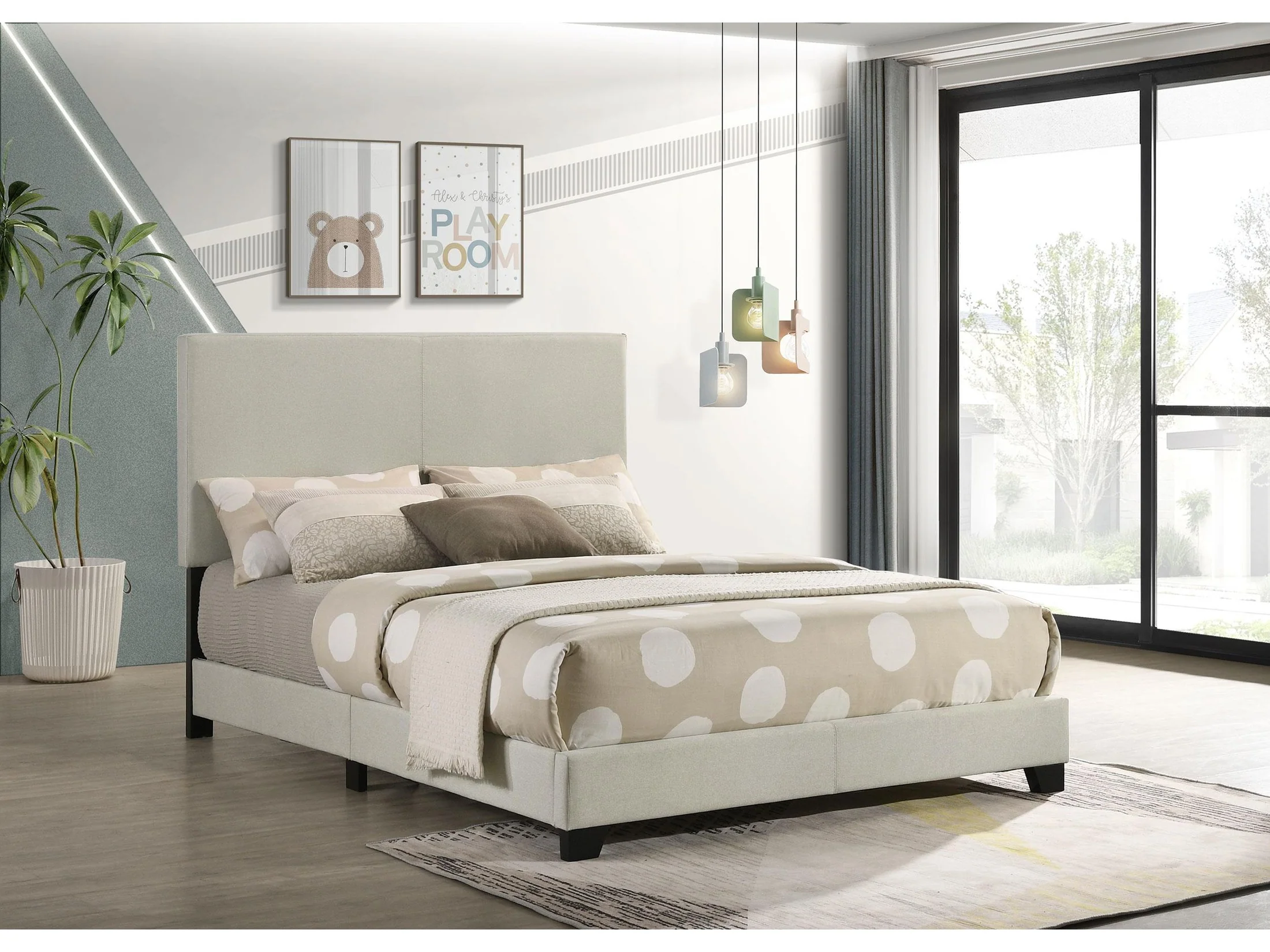 Dorian Cream Fabric Upholstered Full Panel Bed
