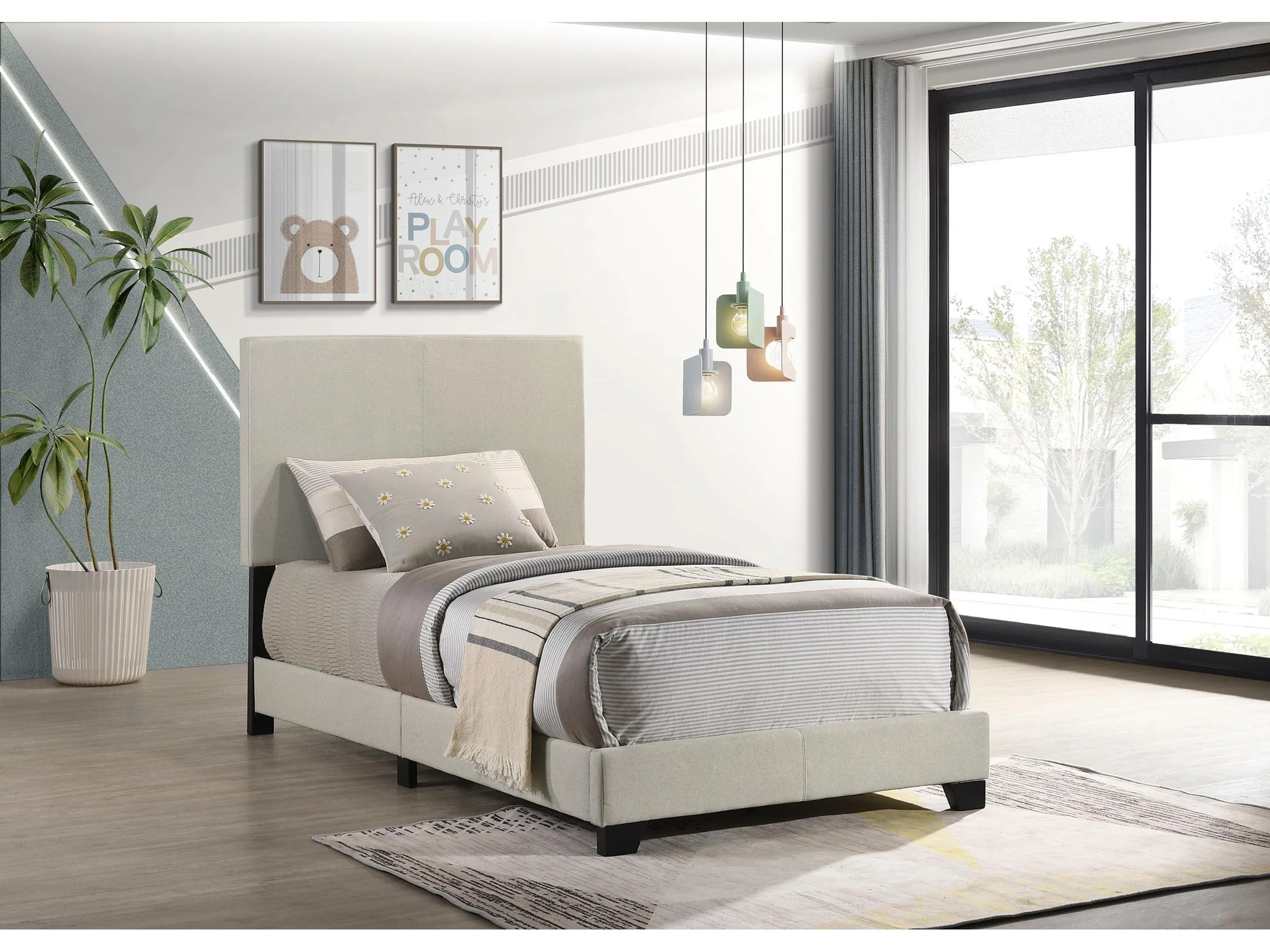 Dorian Cream Fabric Upholstered Twin Panel Bed