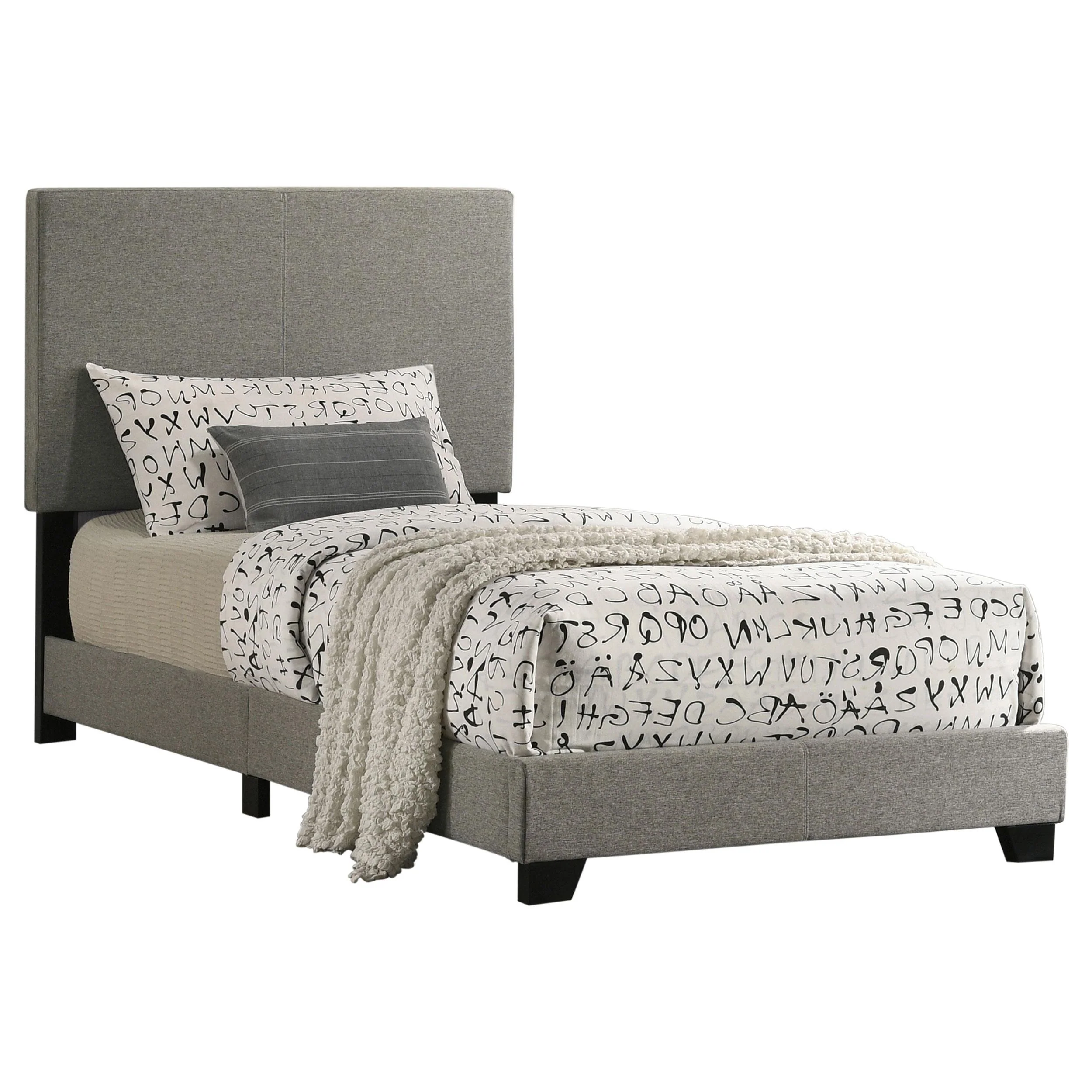 Dorian Taupe Fabric Upholstered Twin Panel Bed - Image 3