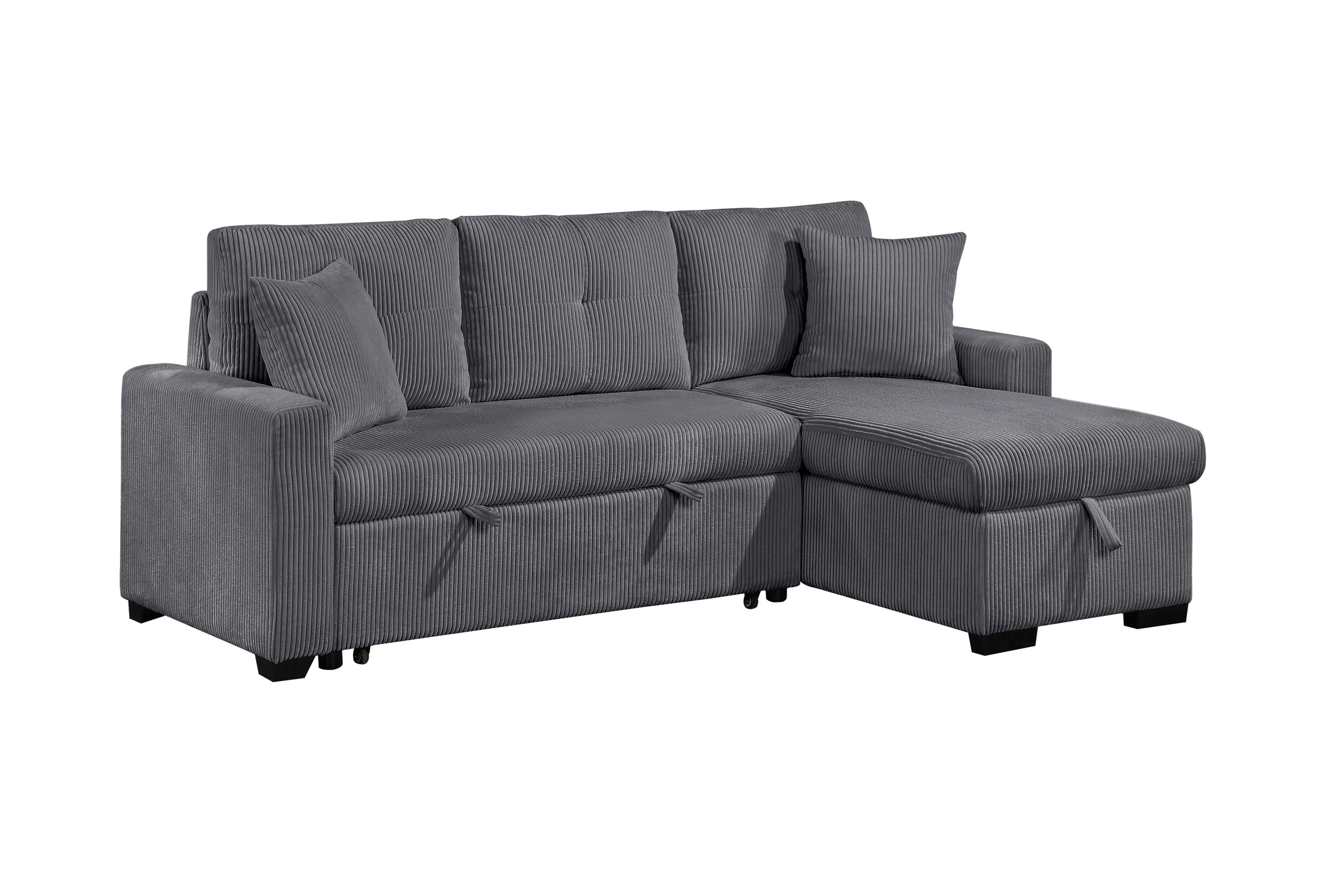 Dorset Dark Gray Pull Out Sofa Bed w/ Reversible Storage Chaise - Image 4
