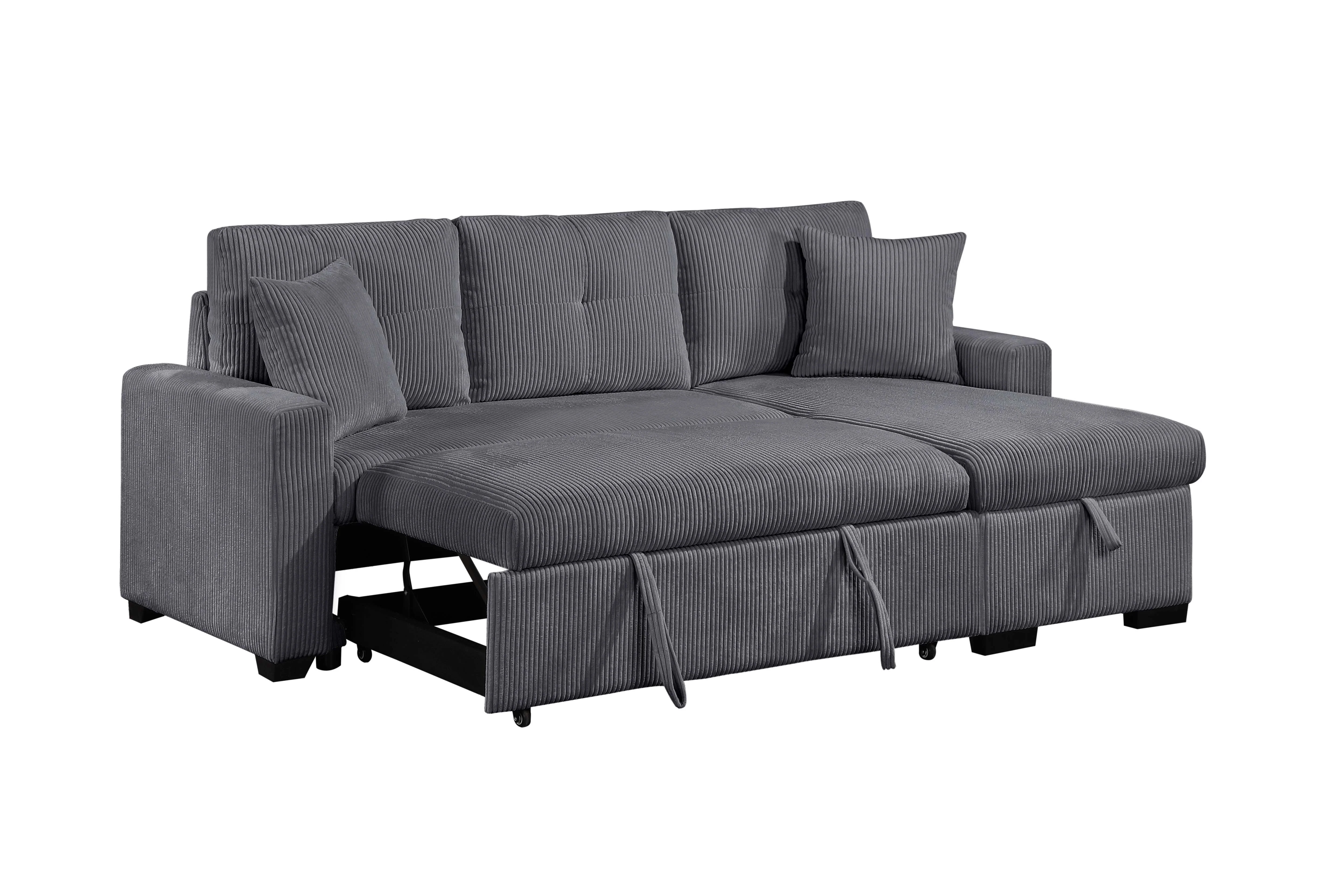 Dorset Dark Gray Pull Out Sofa Bed w/ Reversible Storage Chaise - Image 5
