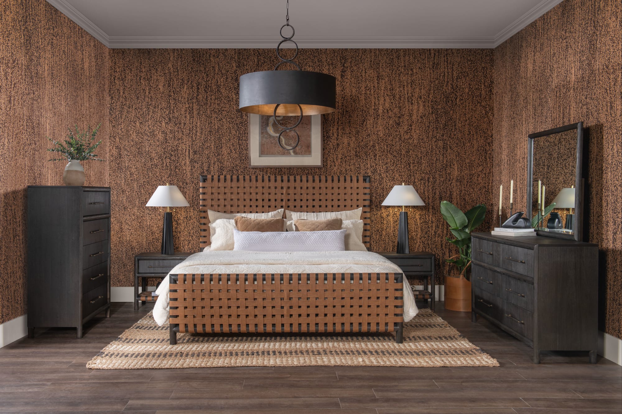 Dorsey Basalt Grey/Ginger California King Woven Panel Bed - Image 6