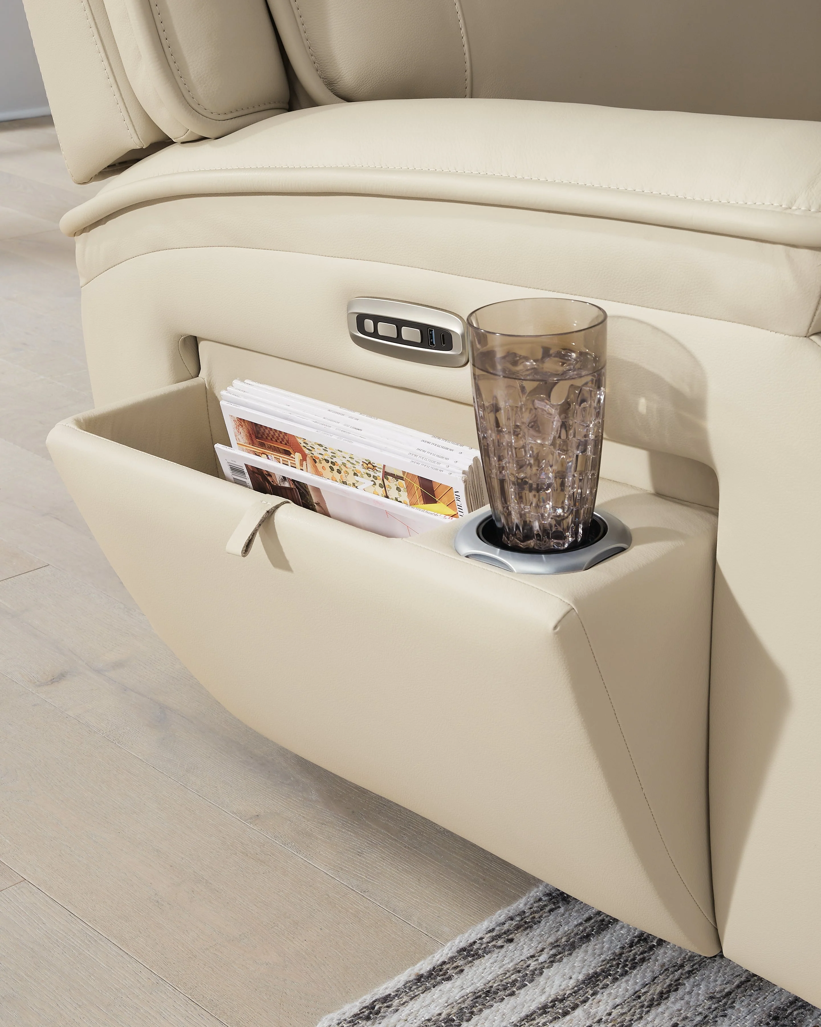 Double Deal Almond 2-Piece Power Reclining Loveseat Sectional (Online Special Price) - Image 3