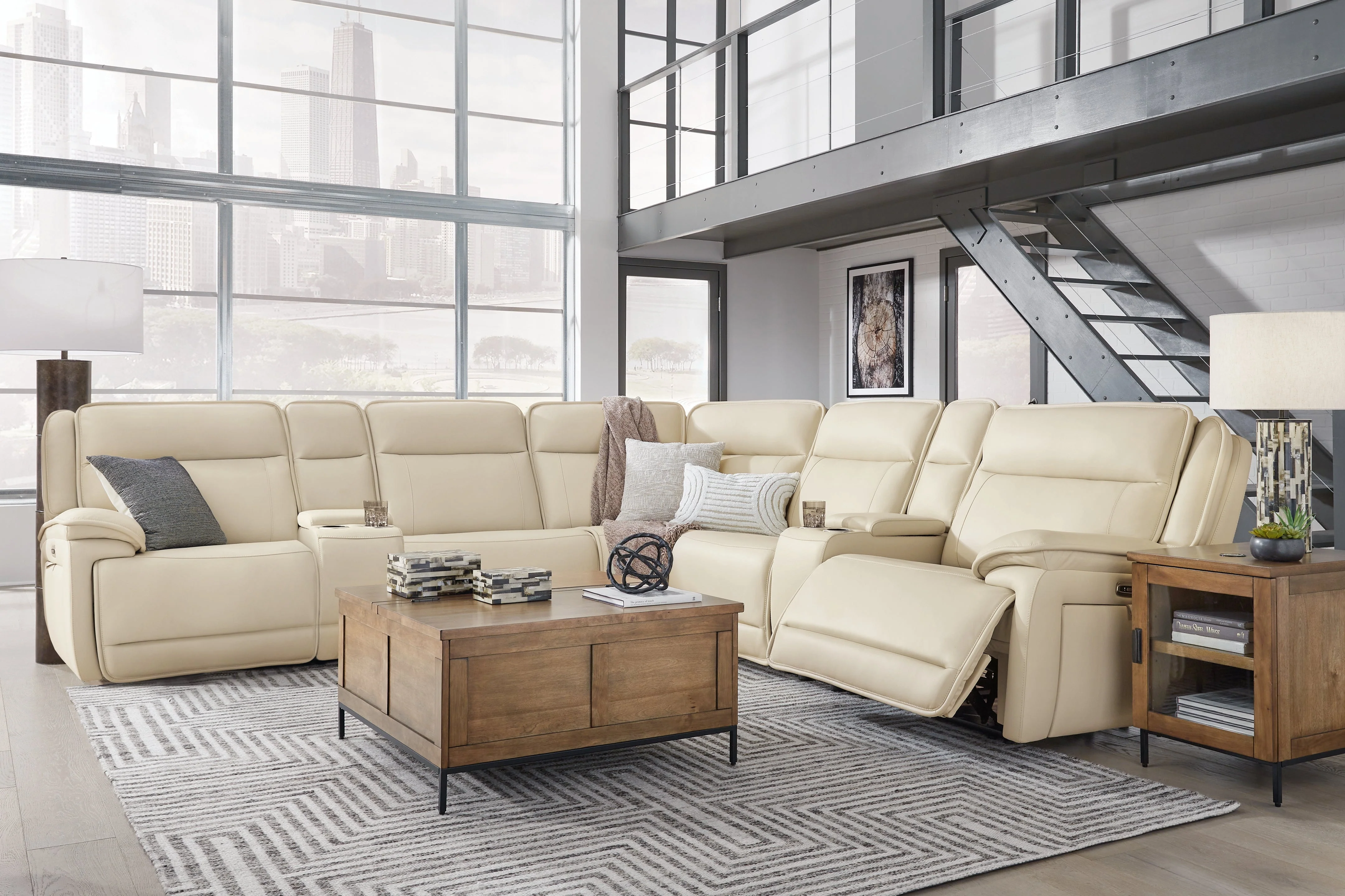 Double Deal Almond 7-Piece Reclining Sectional with 2 Consoles (Online Special Price) - Image 4