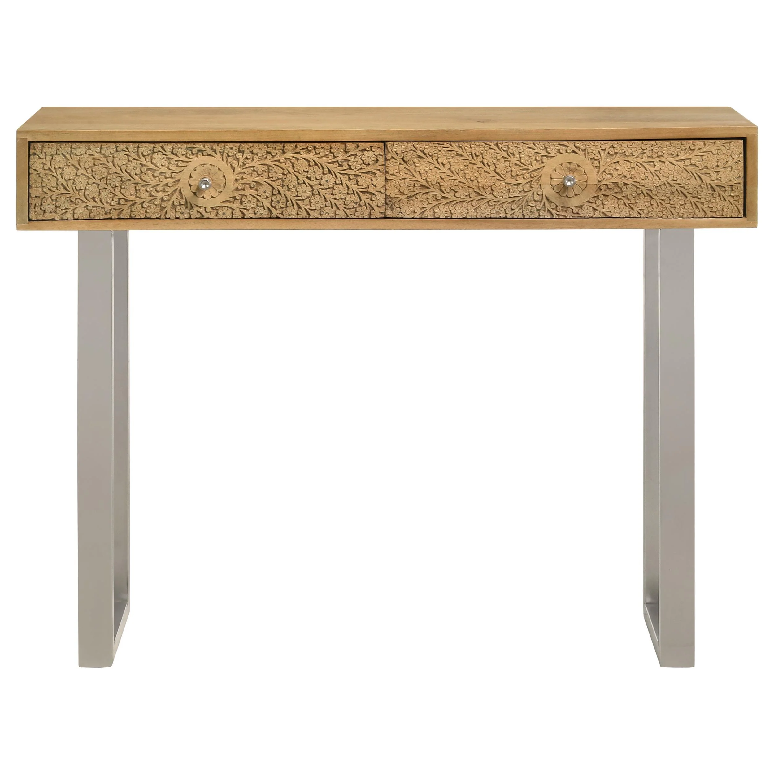Draco Natural 2-drawer Console Table Hand Carved Details - Image 4
