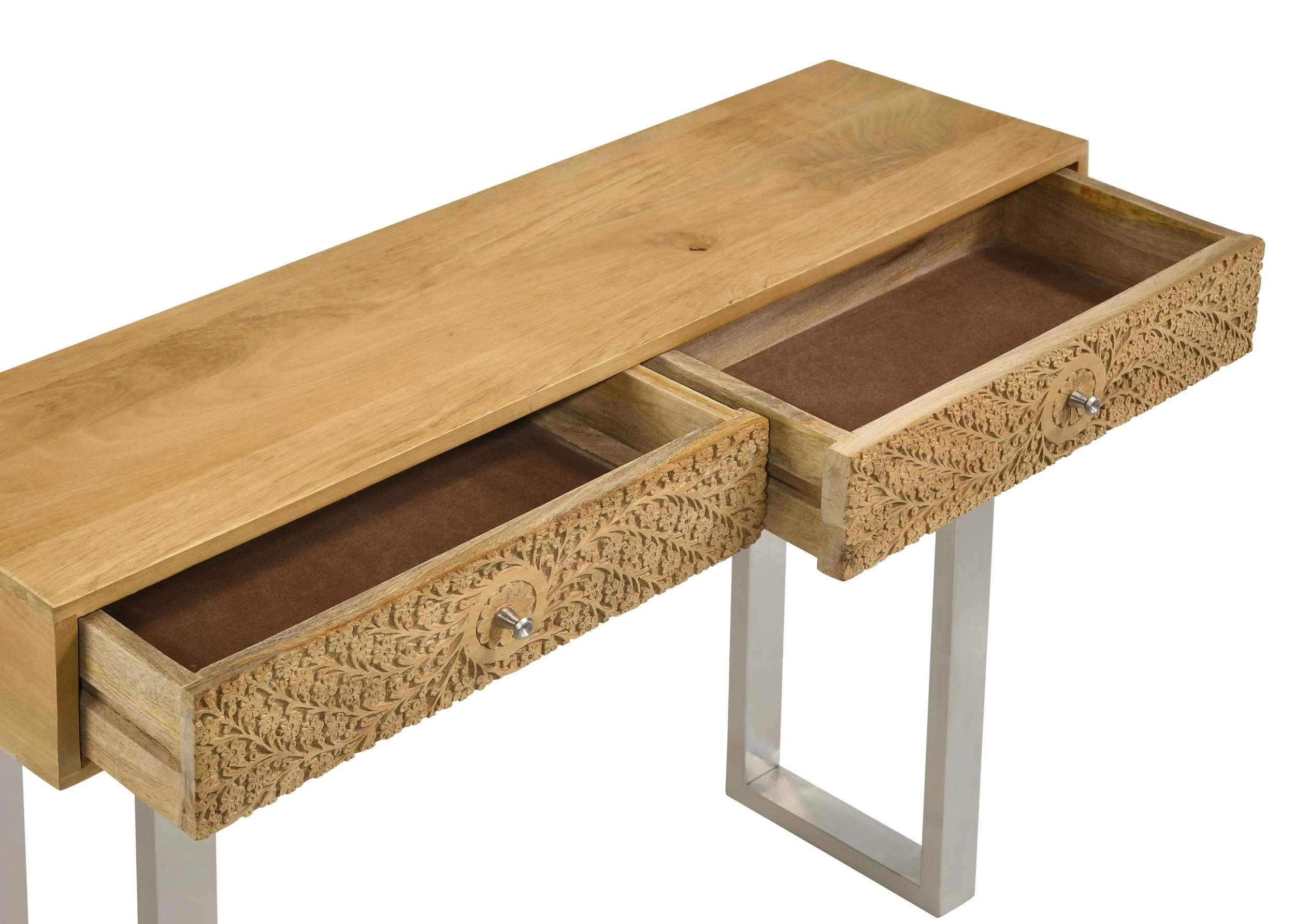 Draco Natural 2-drawer Console Table Hand Carved Details - Image 8
