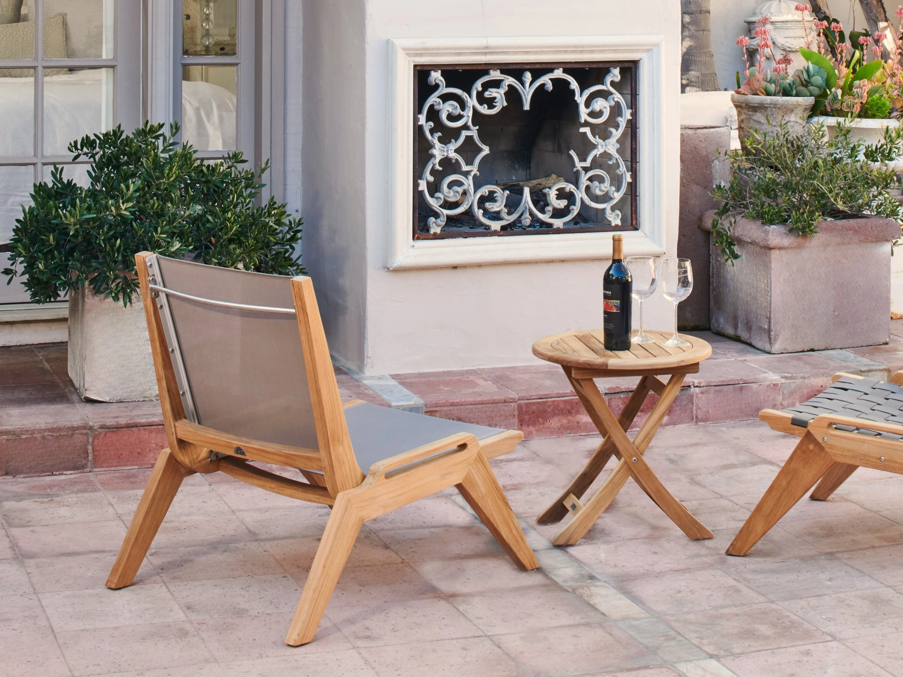 Draper Teak Taupe Outdoor Sling Chat Chair - Image 5